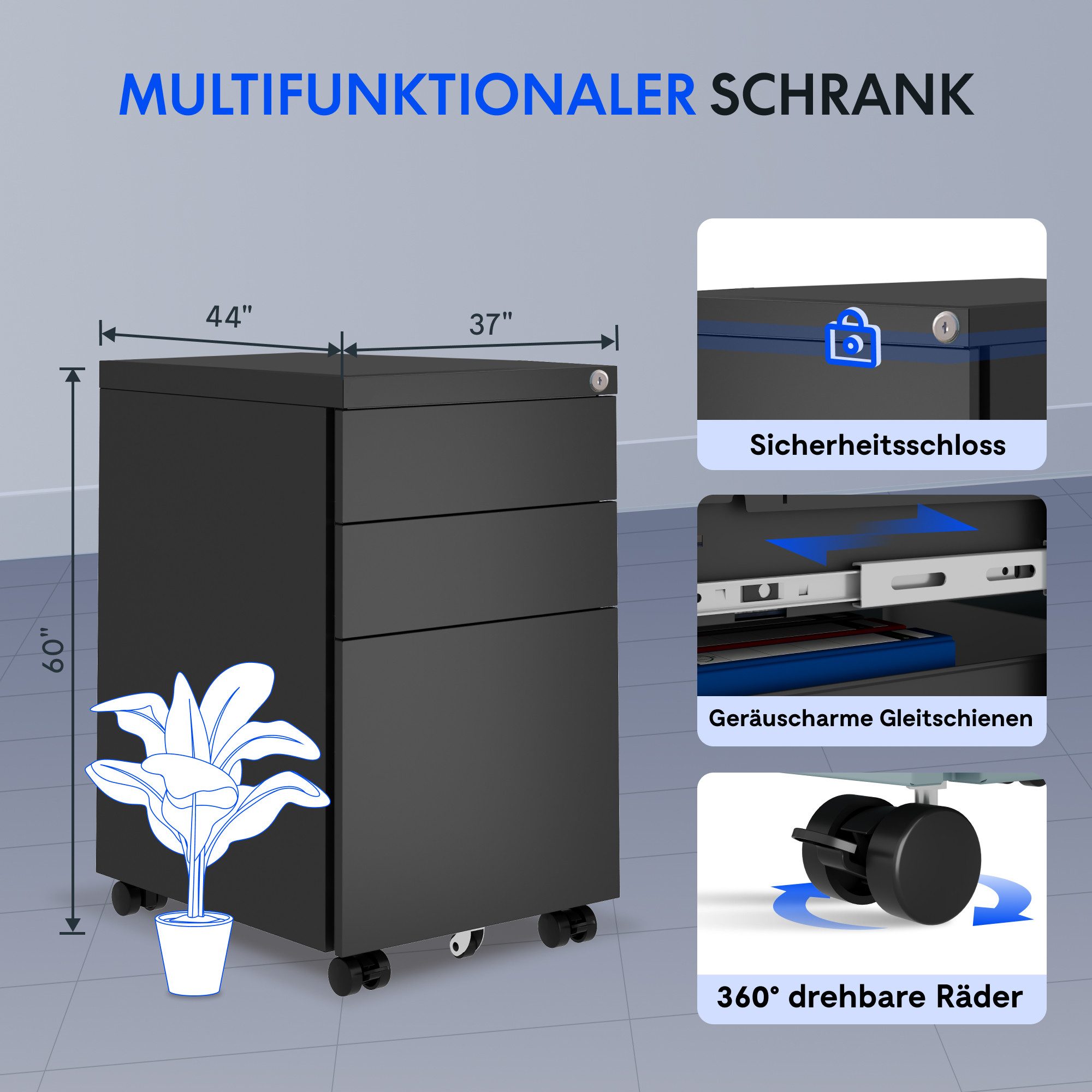 FLEXISPOT Rollcontainer Aufbewahrungsschrank, Büroschrank MIT Schloss, vorm günstig online kaufen