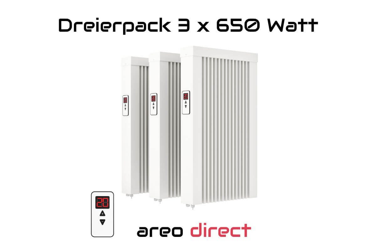 eVARMO Elektro-Heizkörper Paketset Flächenspeicherheizung areo direct 650, Digitales Thermostat mit 2 Knöpfen