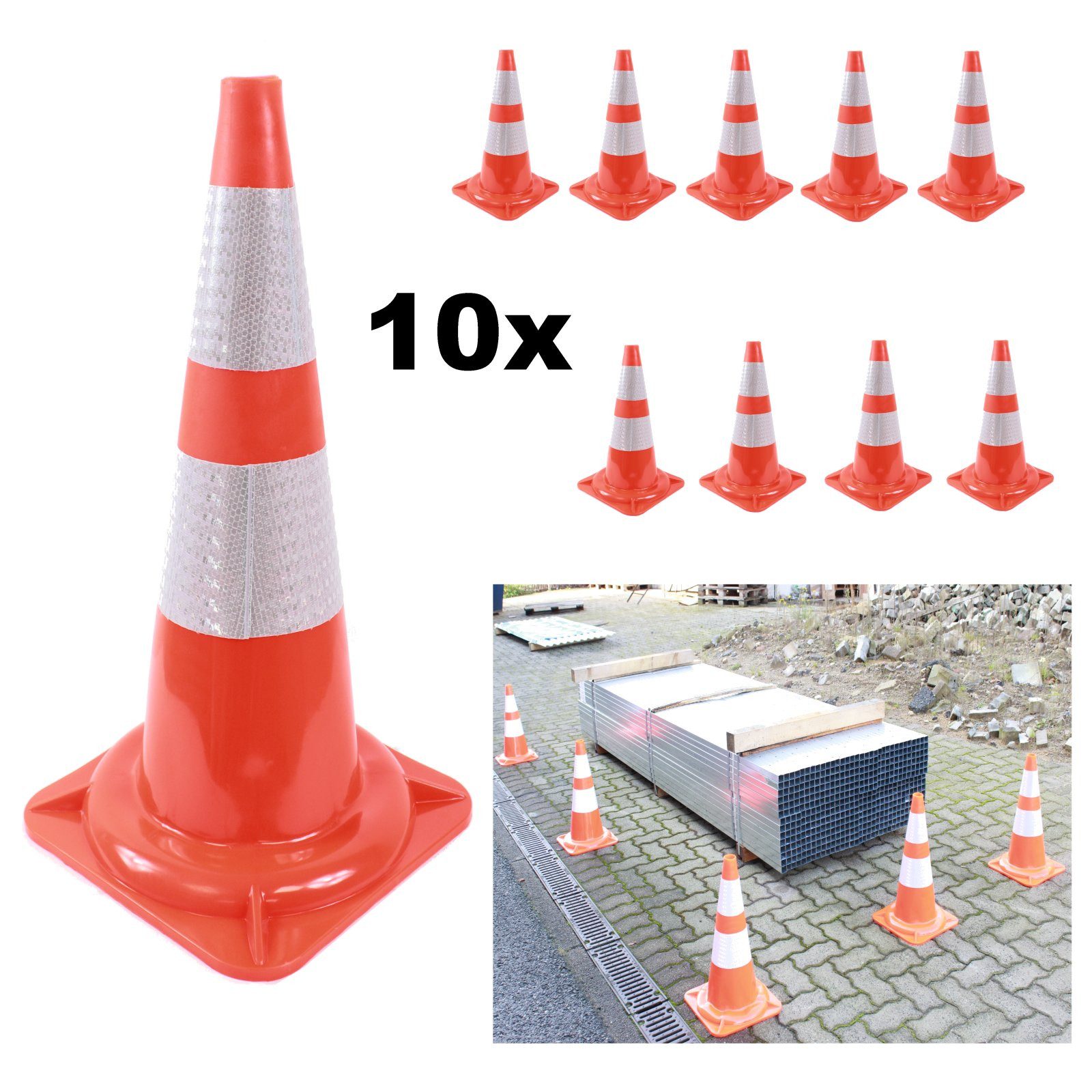 TRUTZHOLM Pylonen Verkehrskegel Warnleitkegel Verkehrsleitkegel Markierungskegel (10 er, 10-tlg., 10 er Set), aus hochwertigem, wetterfesten flexiblem PVC