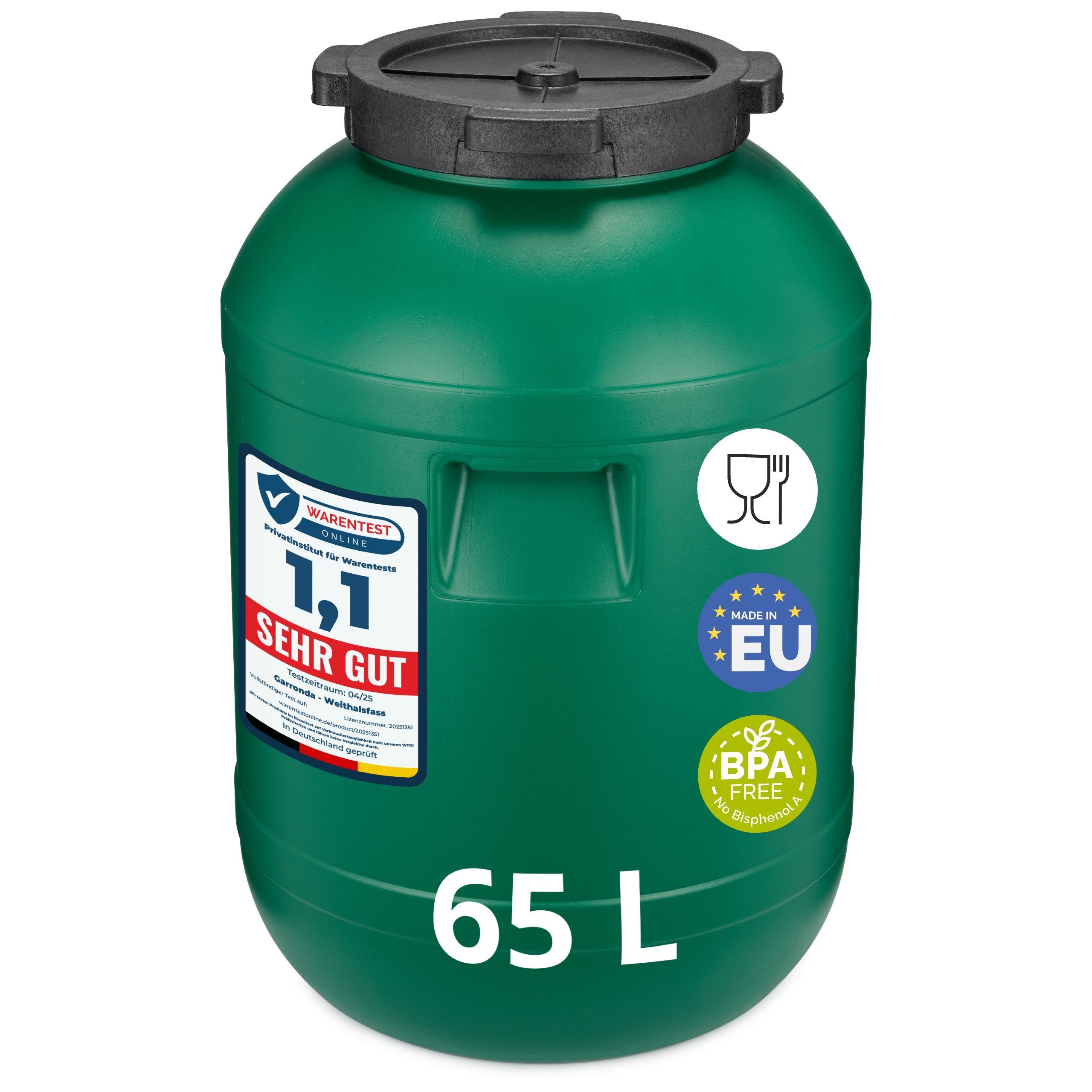Garronda Regentonne Weithalsfass 65 Liter Plastikbehälter mit Deckel GD-0142, 65 l, (1-tlg), BPA-Frei