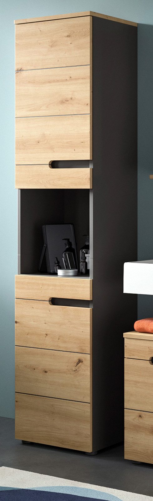 Inn.Furn Hochschrank Cooper (Badschrank in Basalt grau und Artisan Eiche, 2 günstig online kaufen