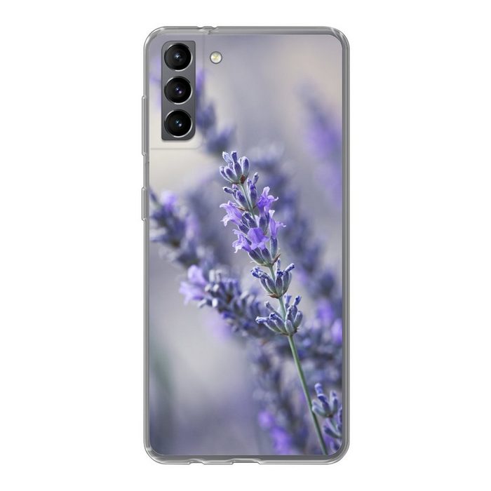 MuchoWow Handyhülle Nahaufnahme einer lavendelfarbenen Blüte vor einem verblassten Phone Case Handyhülle Samsung Galaxy S21 Plus Silikon Schutzhülle