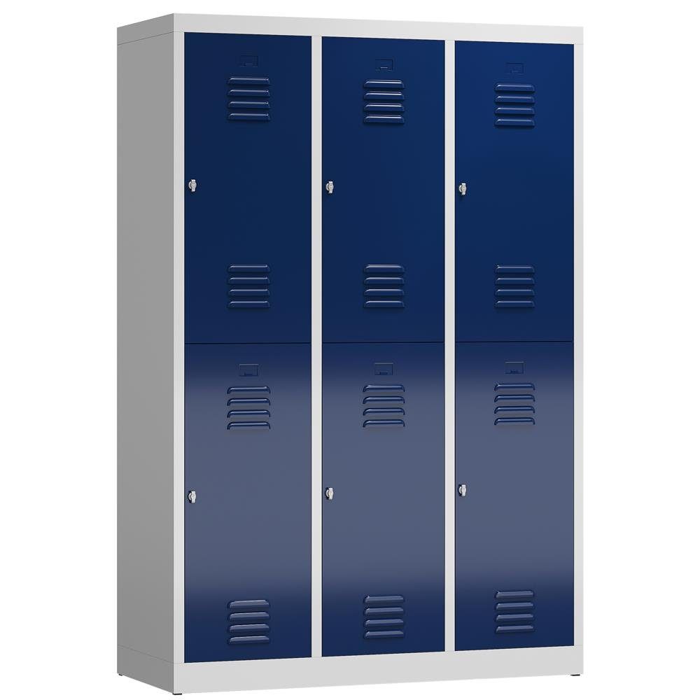 Spind ClassiX Garderobenschrank, 3 Abteile doppelstöckig, 1800 x 1185 x 500