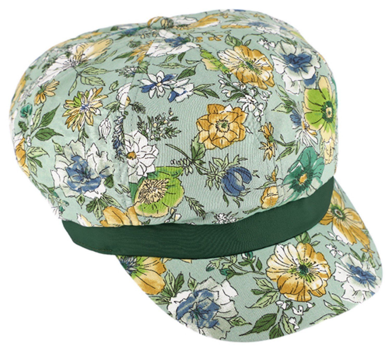 Breiter Trilby Kappe aus Baumwolle mit Blumenmuster 703-Hellgrün