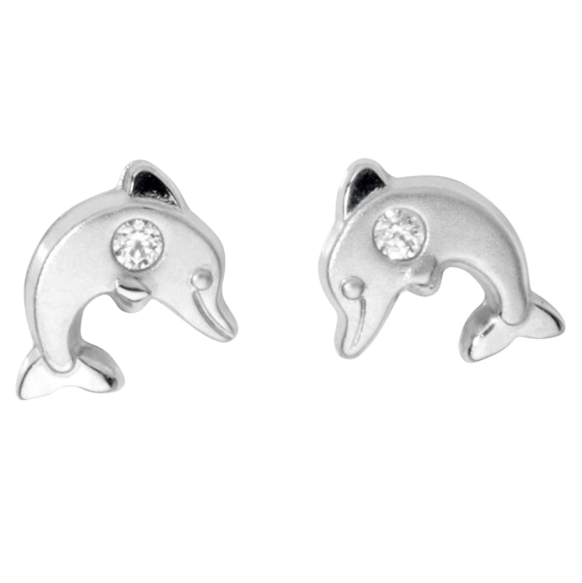 Miamar Paar Ohrstecker KI16, Miamar KI16 Mädchen Ohrstecker Delfin 14 Karat (585) Weißgold Weiß