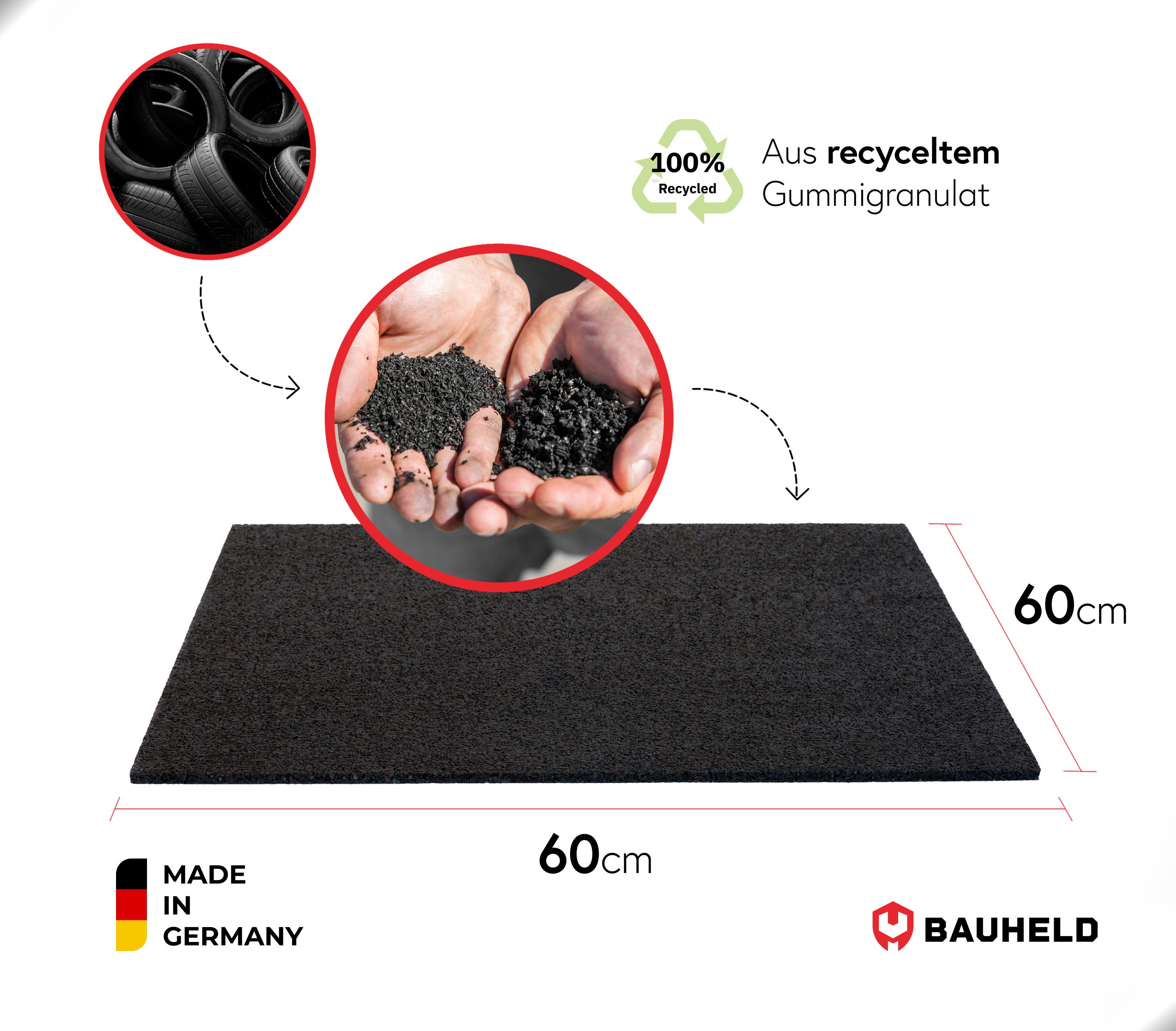 BAUHELD Antirutschmatte Waschmaschine [Made in Germany], 60x60 cm, Antivibrationsmatte, Schwingungsdämpfer, Waschmaschinenauflage, Rutschfeste Unterlage für Waschmaschinen, Trockner, Kühlschrank