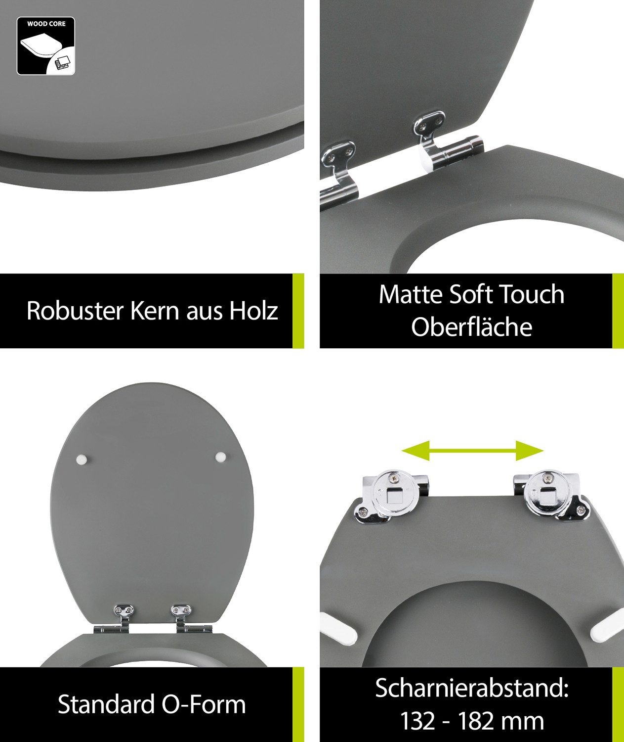 SANITOP WINGENROTH WC-Sitz Einfarbig, Grau, Holzkern, Absenkautomatik, Soft Touch, Montage von unten, 403962