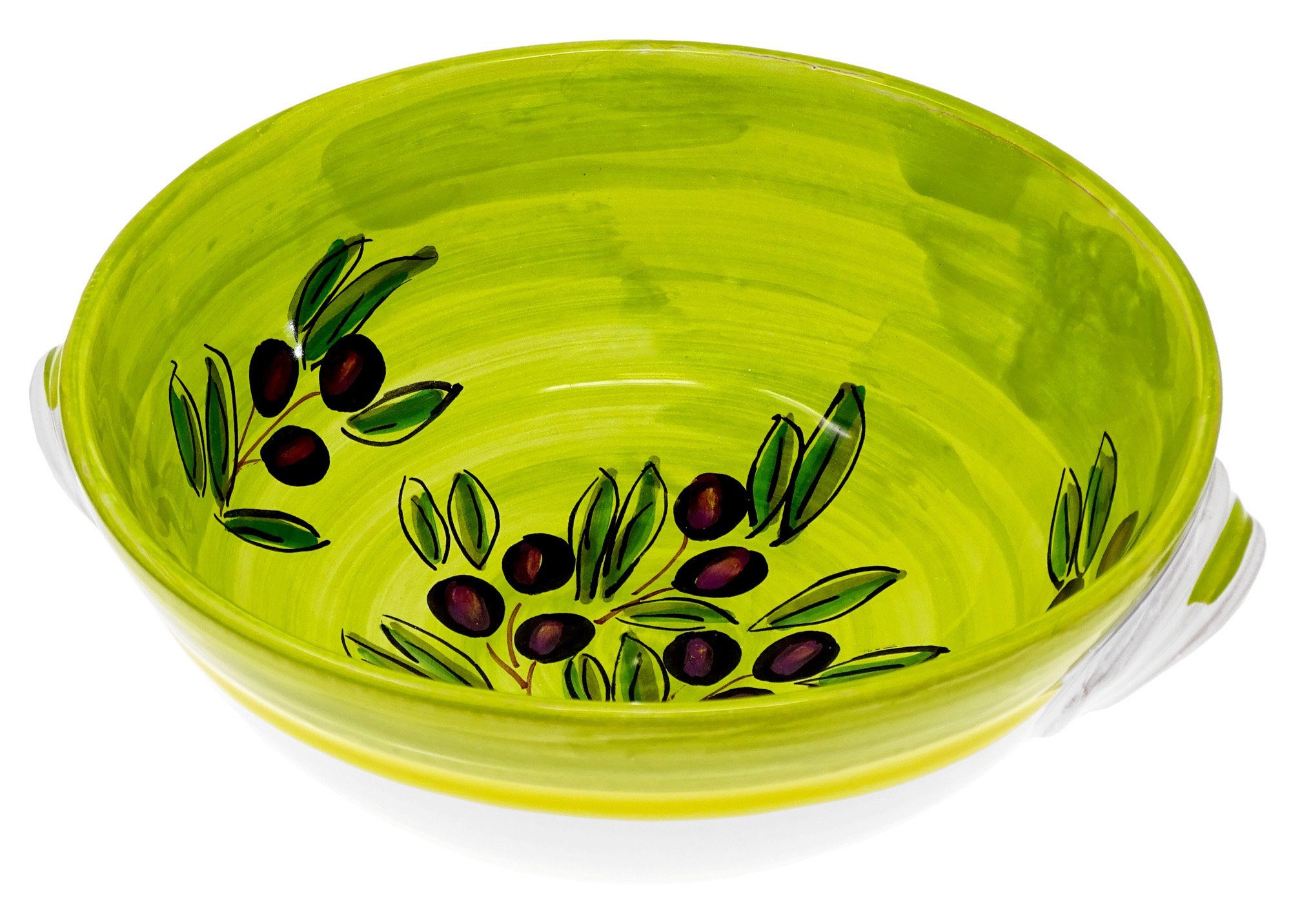 Lashuma Servierschüssel, rund, mit Salatschüssel Griffen Keramik, Handgemachte Pastaschale Olive