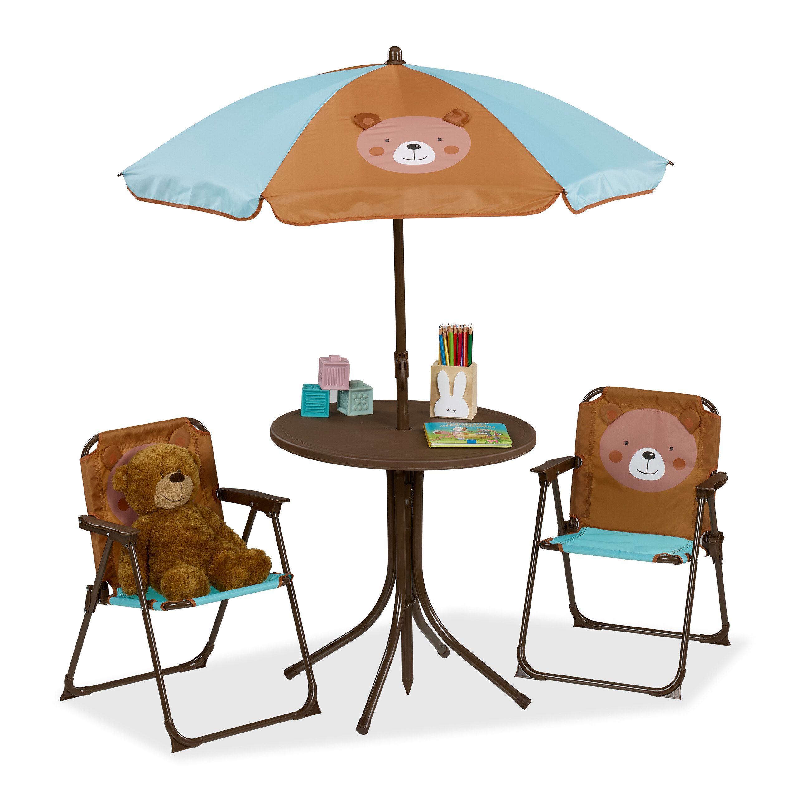 relaxdays Garten-Kindersitzgruppe Camping Kindersitzgruppe mit Schirm, günstig online kaufen