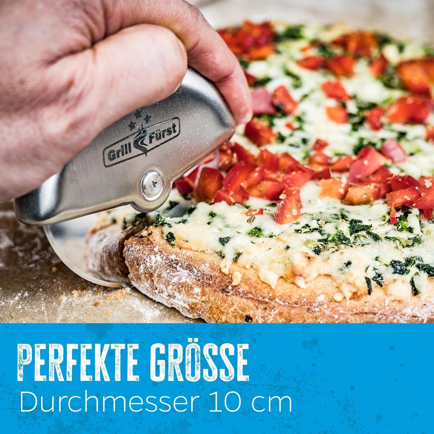 10cm Grillfürst Pizzarad Pizzaschneider Grillfürst Aromaplanke Edelstahl /