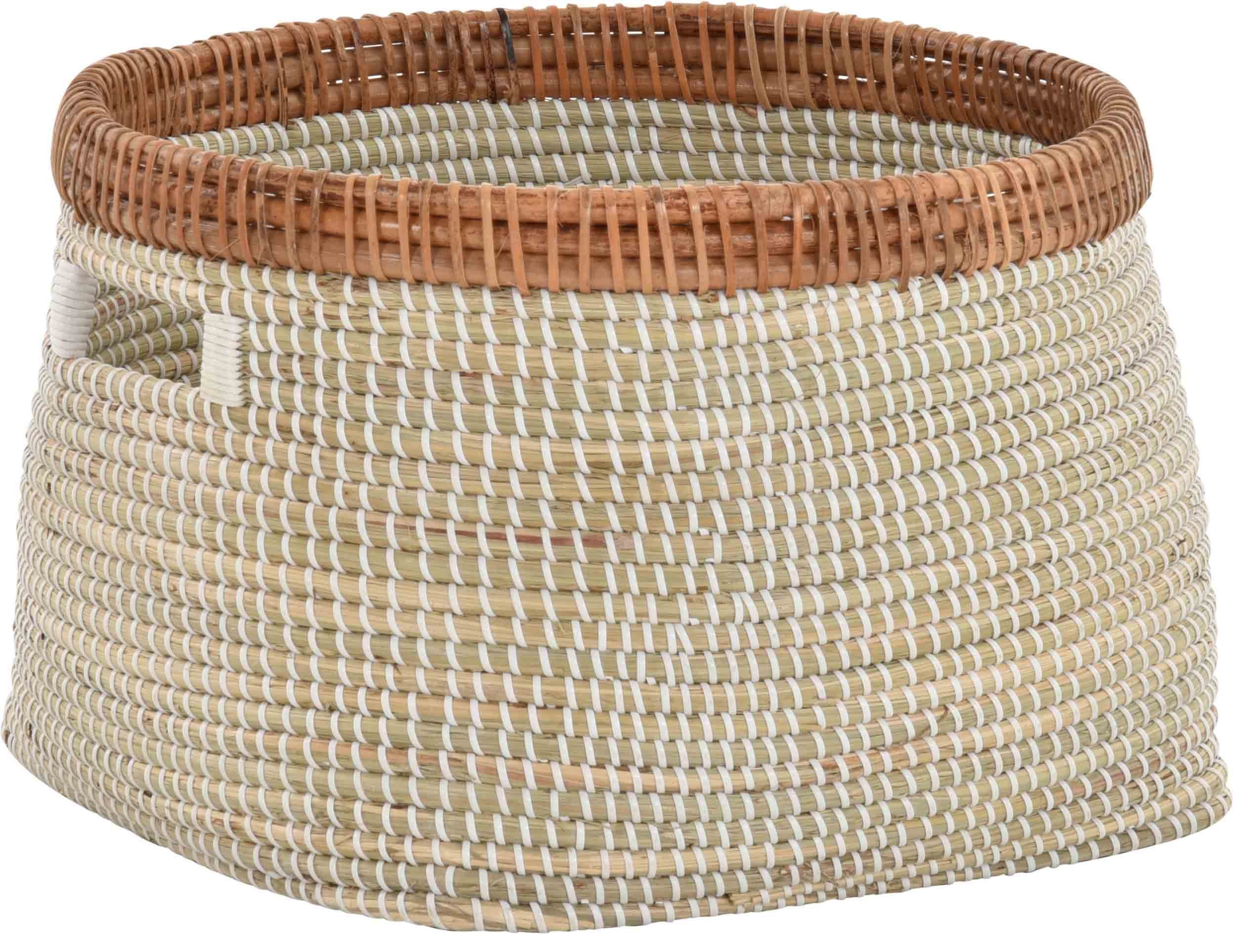 Krines Home Aufbewahrungskorb Set/2 Handgearbeitete Seegras Dekokörbe zur Aufbewahrung Flechtkorb (2 St., 2er-Set), Korb Natur mit weißen Wicklungen Rund