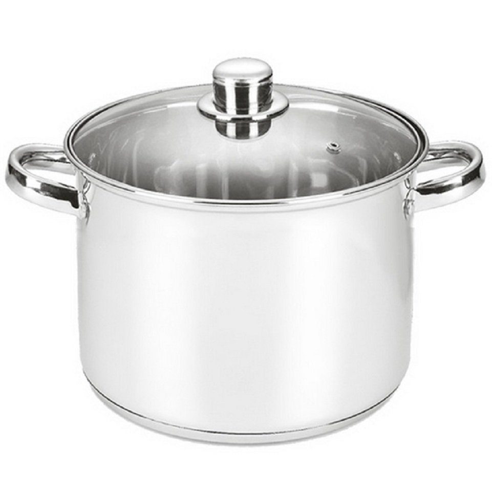 Michelino Gemüsetopf Edelstahl-Großraumtopf Kochtopf Gemüsetopf Töpfe, Edelstahl, 3-schichtiger Alu-Thermoboden - Glasdeckel mit Dampfabzug