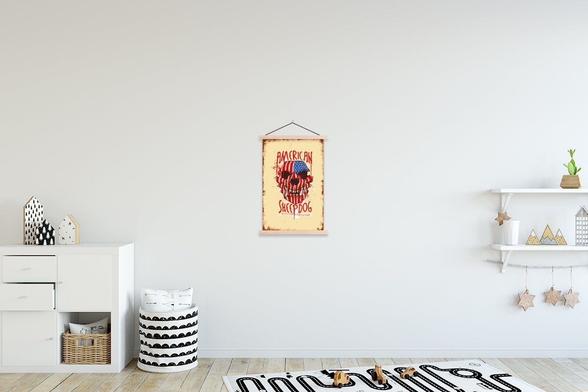 MuchoWow Poster Jahrgang - Amerika - Hund, (1 St), Posterleiste, Textilposter für Wohnzimmer, Bilderleiste, Magnetisch | Poster
