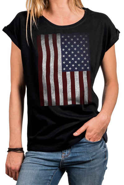 MAKAYA Print-Shirt Damen USA Flagge Vintage Amerika Fahne Tunika Top Sommer Oberteile (Kurzarm, schwarz, grau, blau) Baumwolle, große Größen