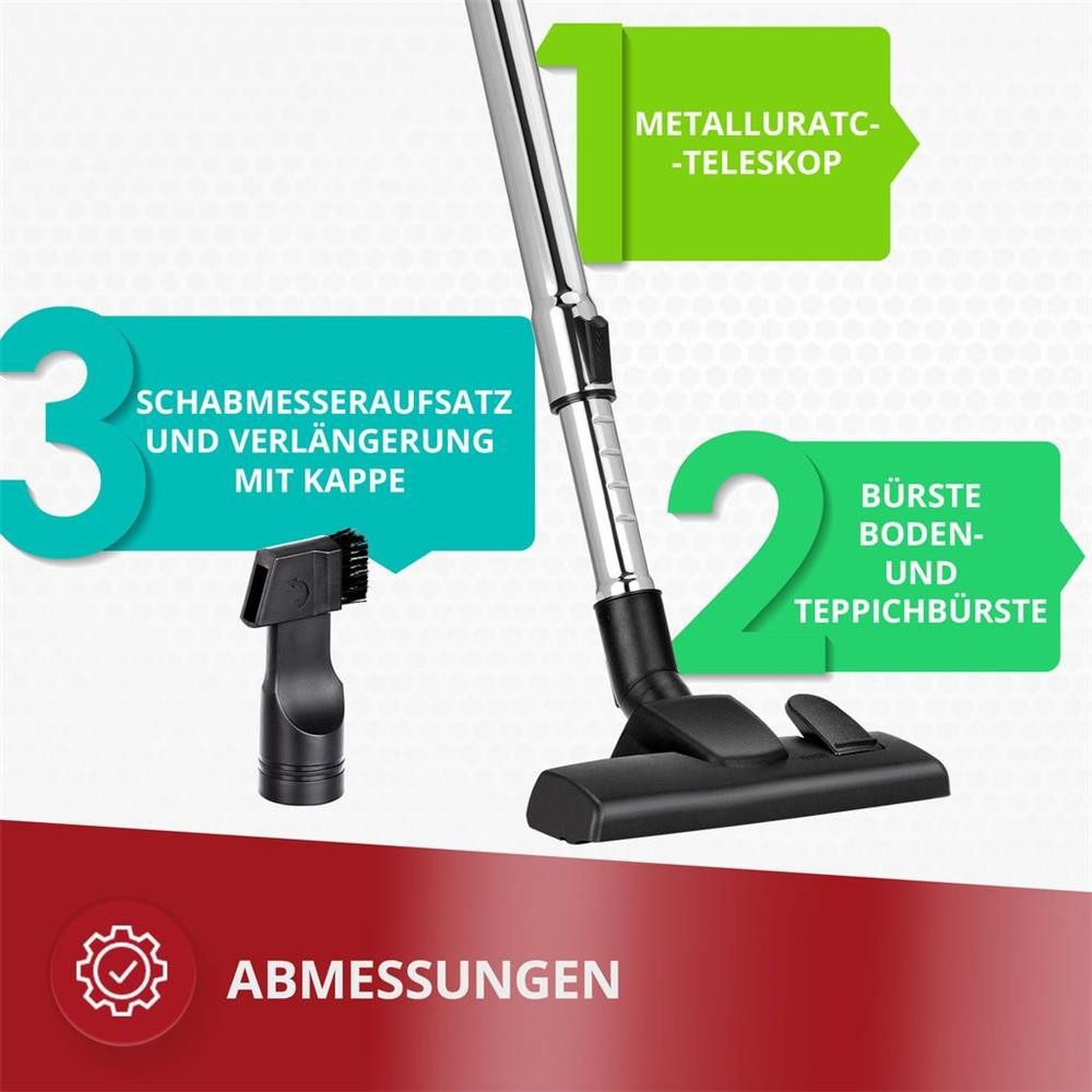 MPM Bodenstaubsauger MPM MOD-53 Beutelstaubsauger 850 W mit 1,5-l-Mehrwegbeutel, 1,5-l-Mehrwegbeutel, Füllstandsanzeige, 6,5 m Aktionsradius – Bild 4 von 5