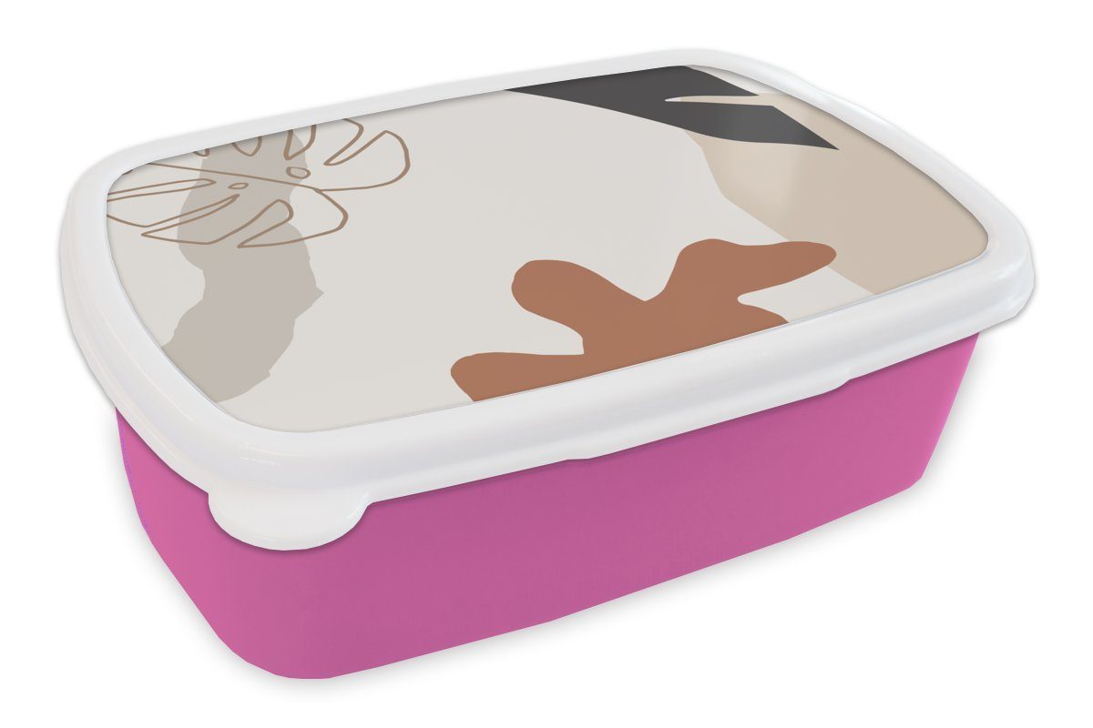 MuchoWow Lunchbox Sommer - Blätter - Weiß, Kunststoff, (2-tlg), Brotbox für Erwachsene, Brotdose Kinder, Snackbox, Mädchen, Kunststoff rosa