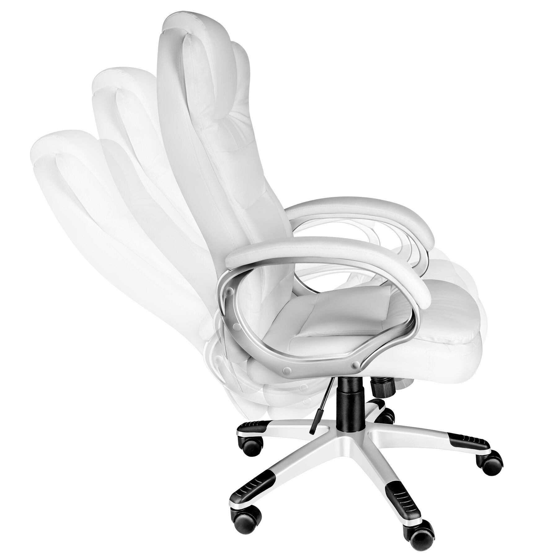 tectake Chefsessel Bürostuhl, dicke Polsterung mit Kunstlederbezug, ergonomische Form (Computerstuhl Zulu, 1 St), 360° drehbar & stufenlos höhenverstellbar, mit gepolsterten Armlehnen