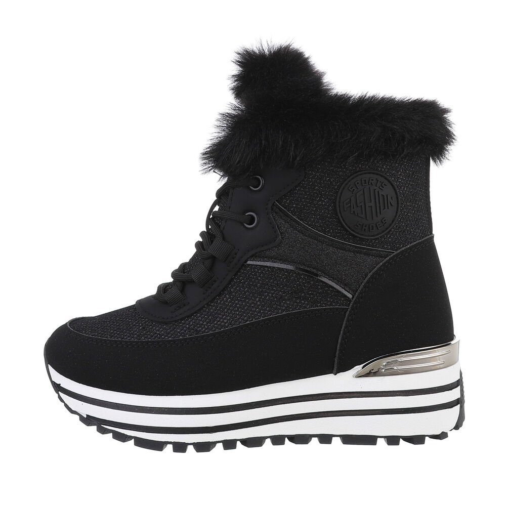 Ital-Design Damen High-Top Freizeit Sneakerboots Keilabsatz/Wedge Sneakers High in Schwarz