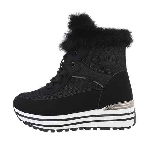 Ital-Design Damen High-Top Freizeit Sneakerboots Keilabsatz/Wedge Sneakers High in Schwarz