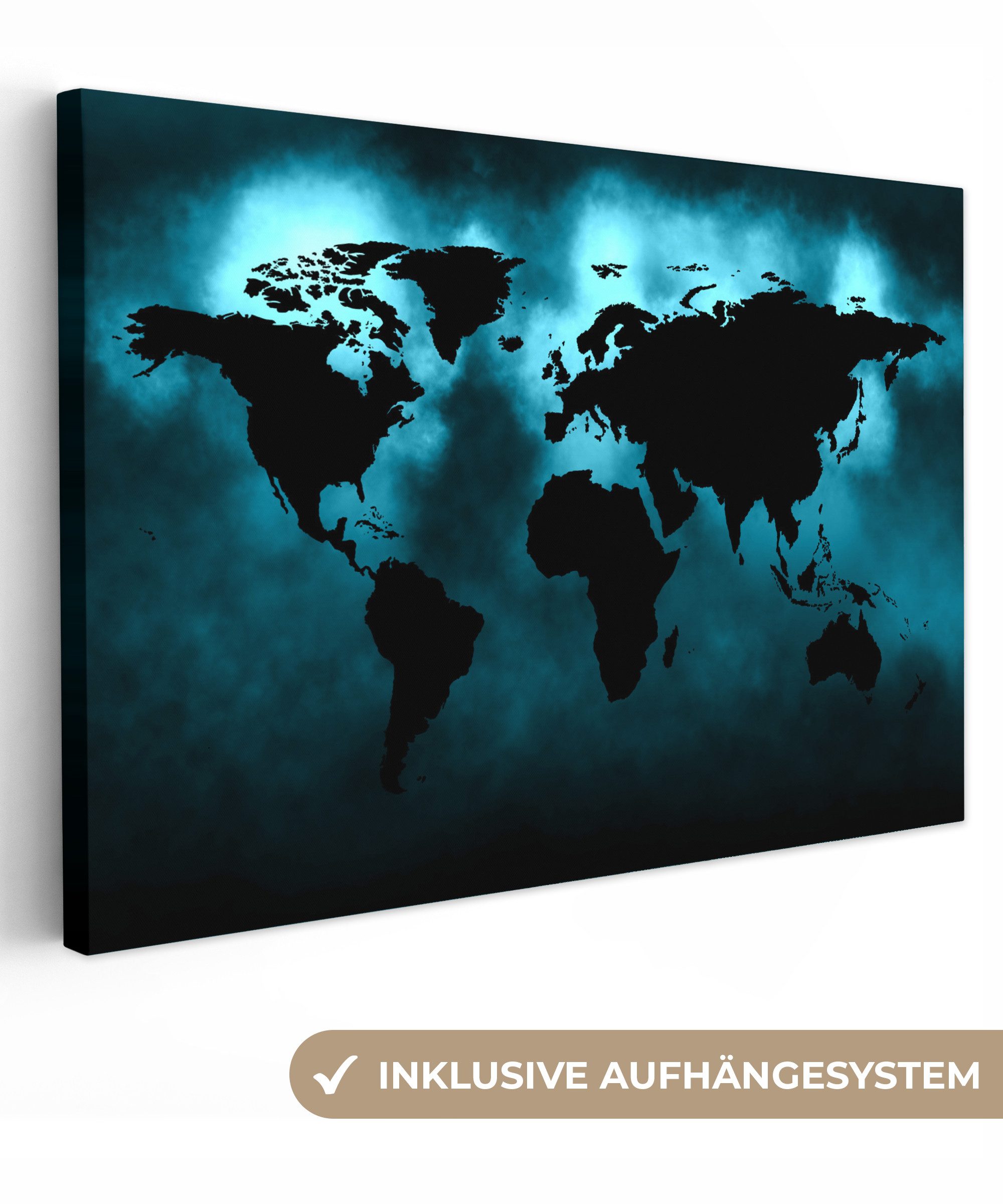 OneMillionCanvasses® Leinwandbild Weltkarte - Schwarz - günstig online kaufen