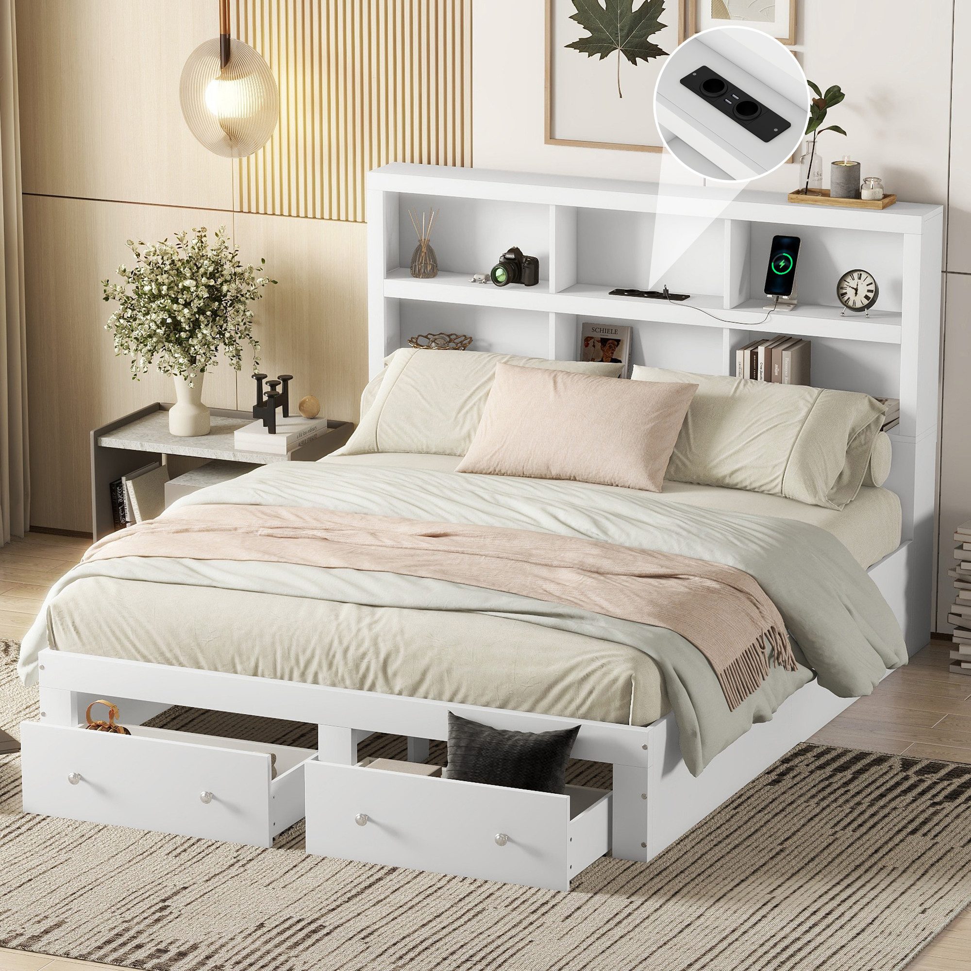 TavilaEcon Holzbett Doppelbett Kingsize-Plattformbett mit zwei Schubladen, günstig online kaufen