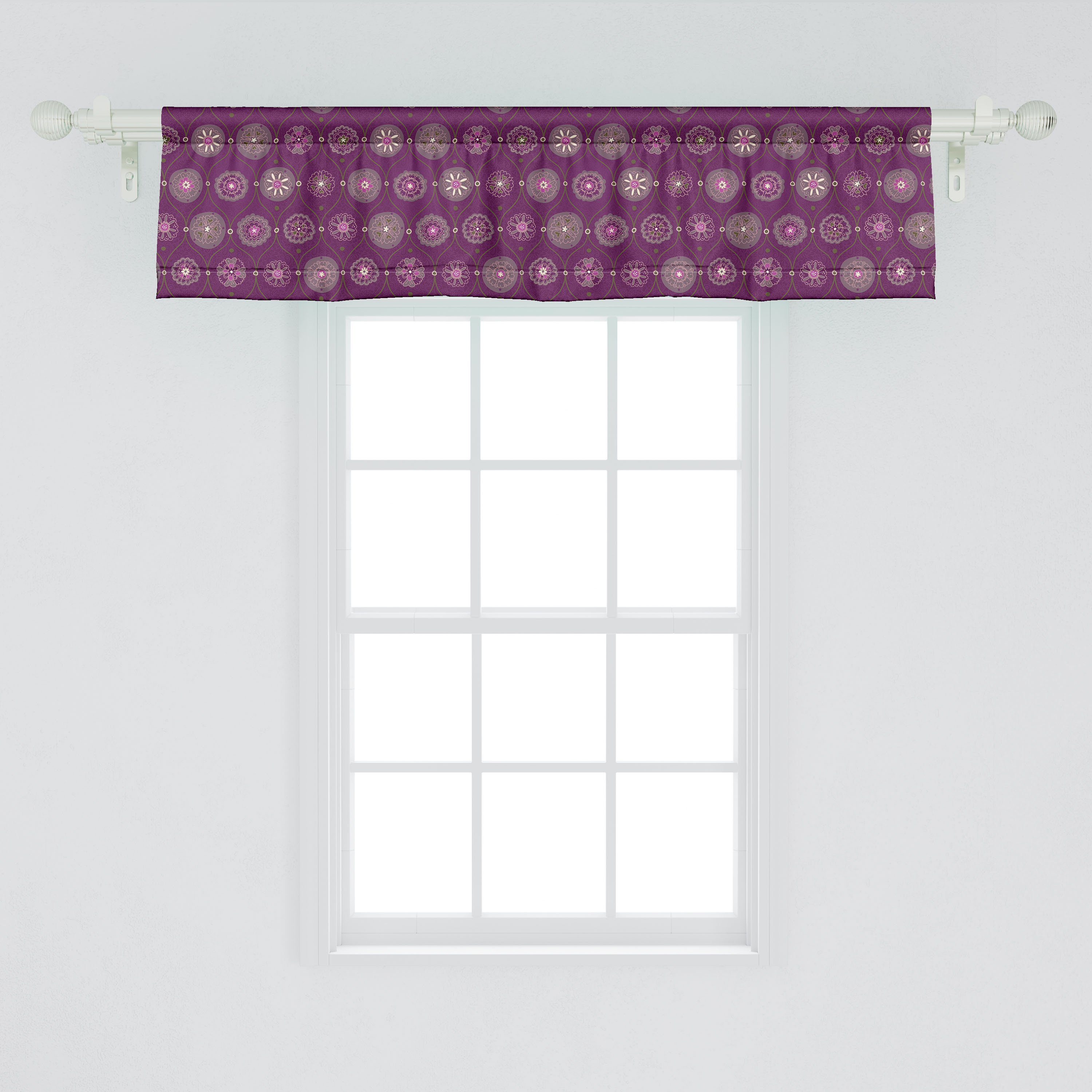 Scheibengardine Vorhang Volant für Flourish mit Stangentasche, Microfaser, Abakuhaus, Küche Dekor orientalisch Verziert Schlafzimmer