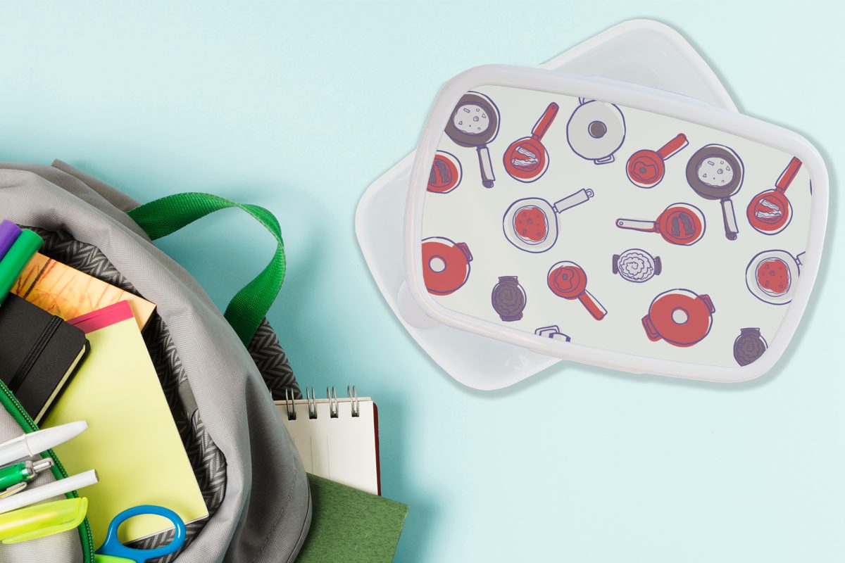 (2-tlg), Kunststoff, und Pfanne Muster weiß - für und MuchoWow Kochen Lunchbox Kinder - Erwachsene, Brotdose, Brotbox Mädchen - Jungs Lebensmittel, für