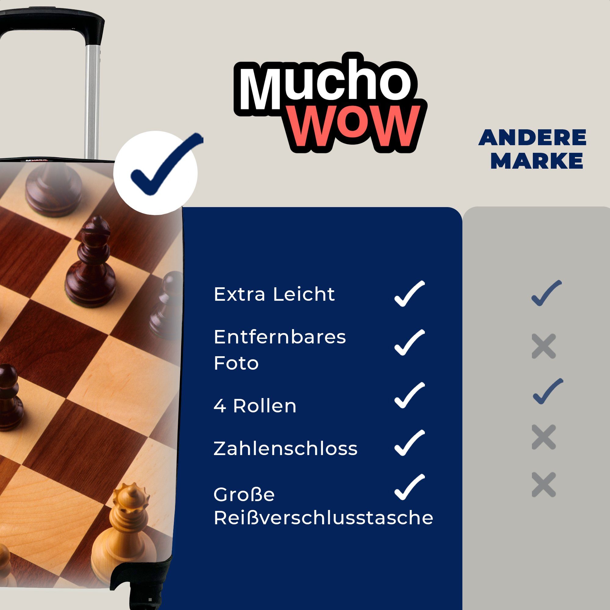 Schachpartie, einer Handgepäckkoffer rollen, 4 Trolley, Rollen, mit MuchoWow Reisetasche Das Schachbrett Reisekoffer für während Ferien, Handgepäck