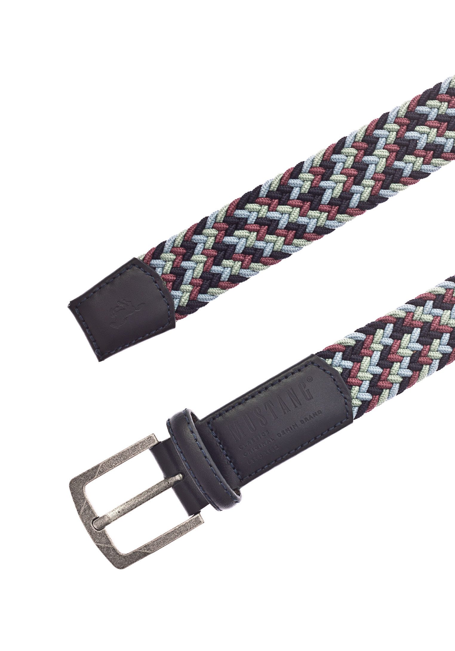 MUSTANG Flechtgürtel Elastisch in Flechtoptik, mit markanten Lederdetails, 3,5 cm