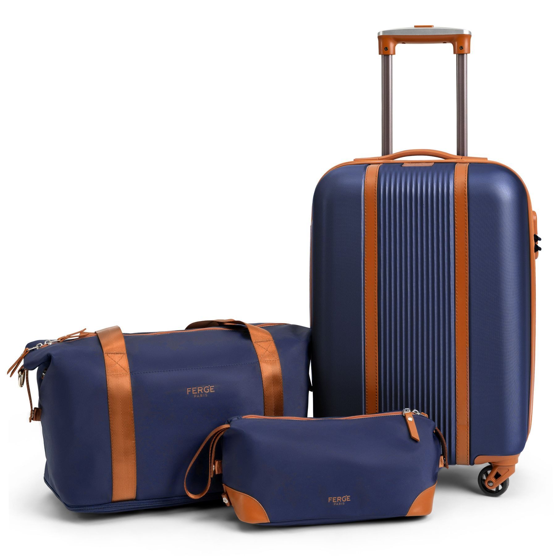 FERGÉ Kofferset 3-tlg. Reise-Set MILANO: Handgepäck Koffer, Reisetasche, Kulturtasche, 4 Rollen, (3er Gepäckset stabil und leicht mit Zahlenschloß, 3 tlg., Reisegepäck 3 Größen Handgepäck Reisetasche Kulturtasche), 3er Gepäck Set, Handgepäckskoffer 4 Rollen, Reisetasche, Kulturtasche