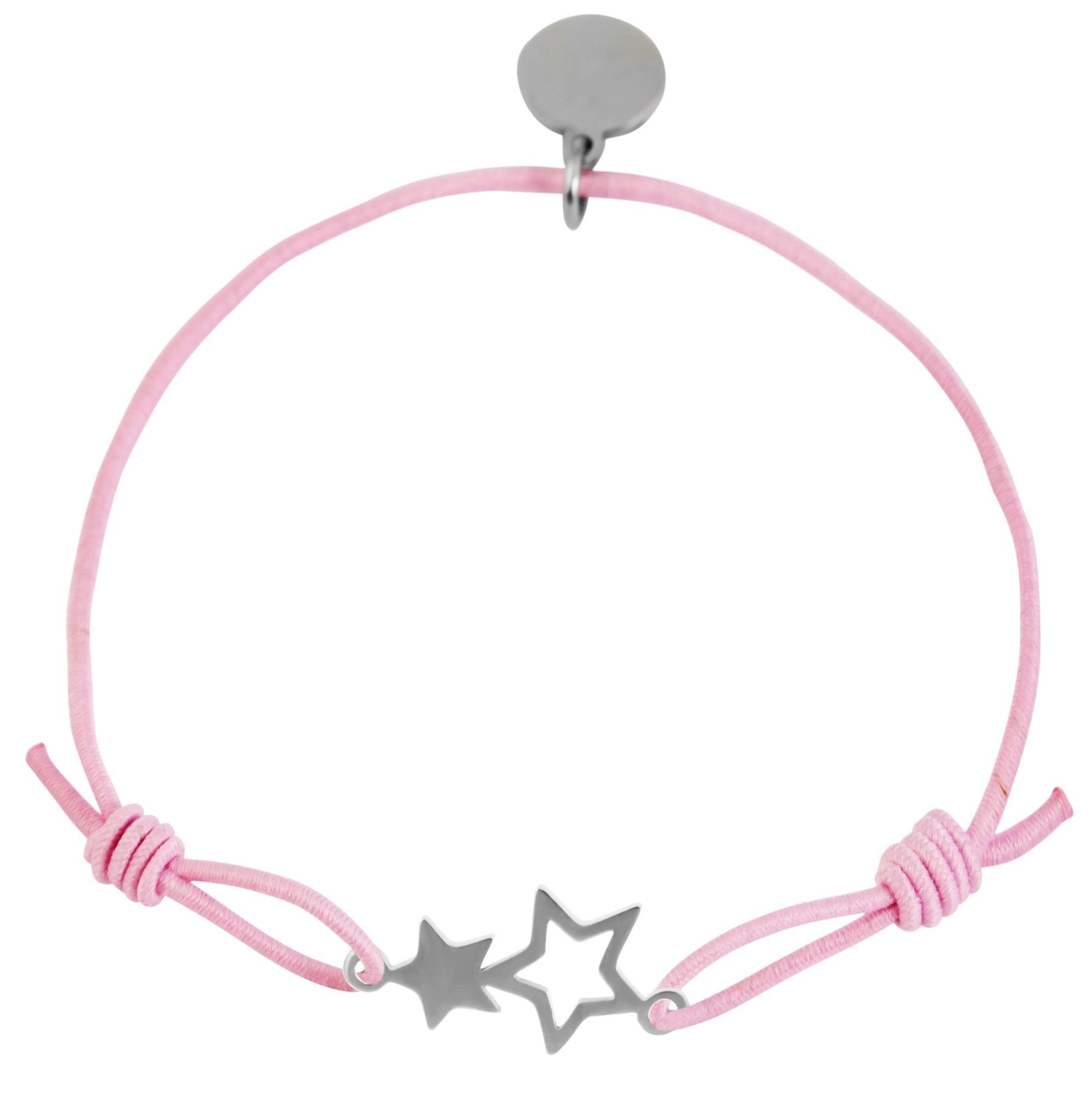 aus mit Textil Armband Sterne Tiya Lederarmband (einzeln) AKZENT Rosa Edelstahlelement