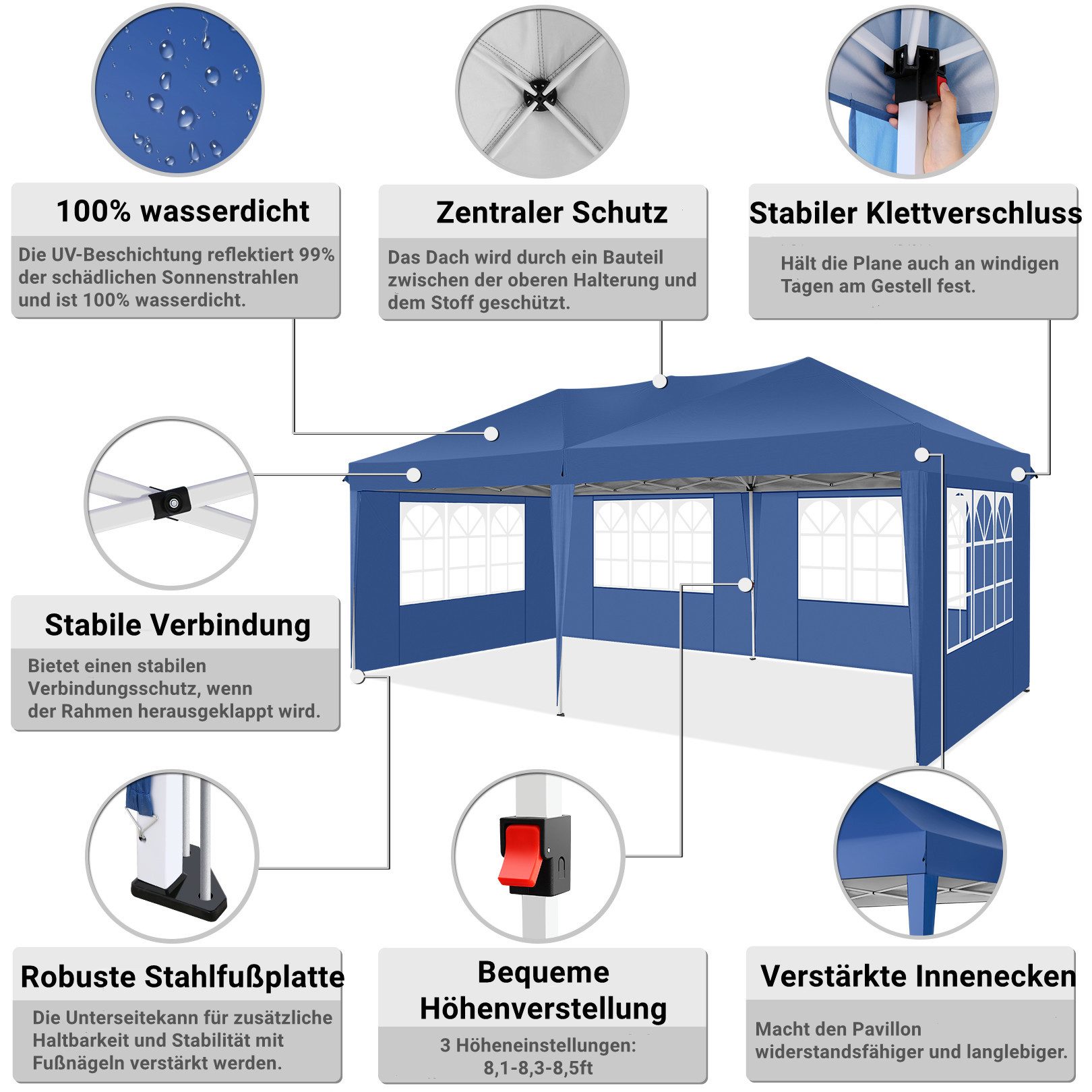 Tooluck Faltpavillon 3x6m Festzelt Wasserdicht UV-Schutz günstig online kaufen