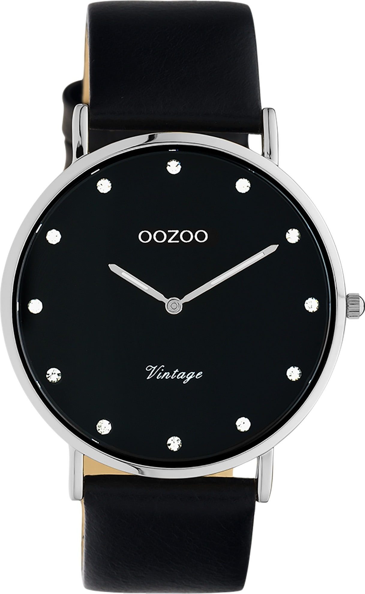OOZOO Quarzuhr Oozoo Unisex Armbanduhr schwarz Analog, (Analoguhr), Damen, Herrenuhr rund, groß (ca. 40mm) Lederarmband, Elegant-Style