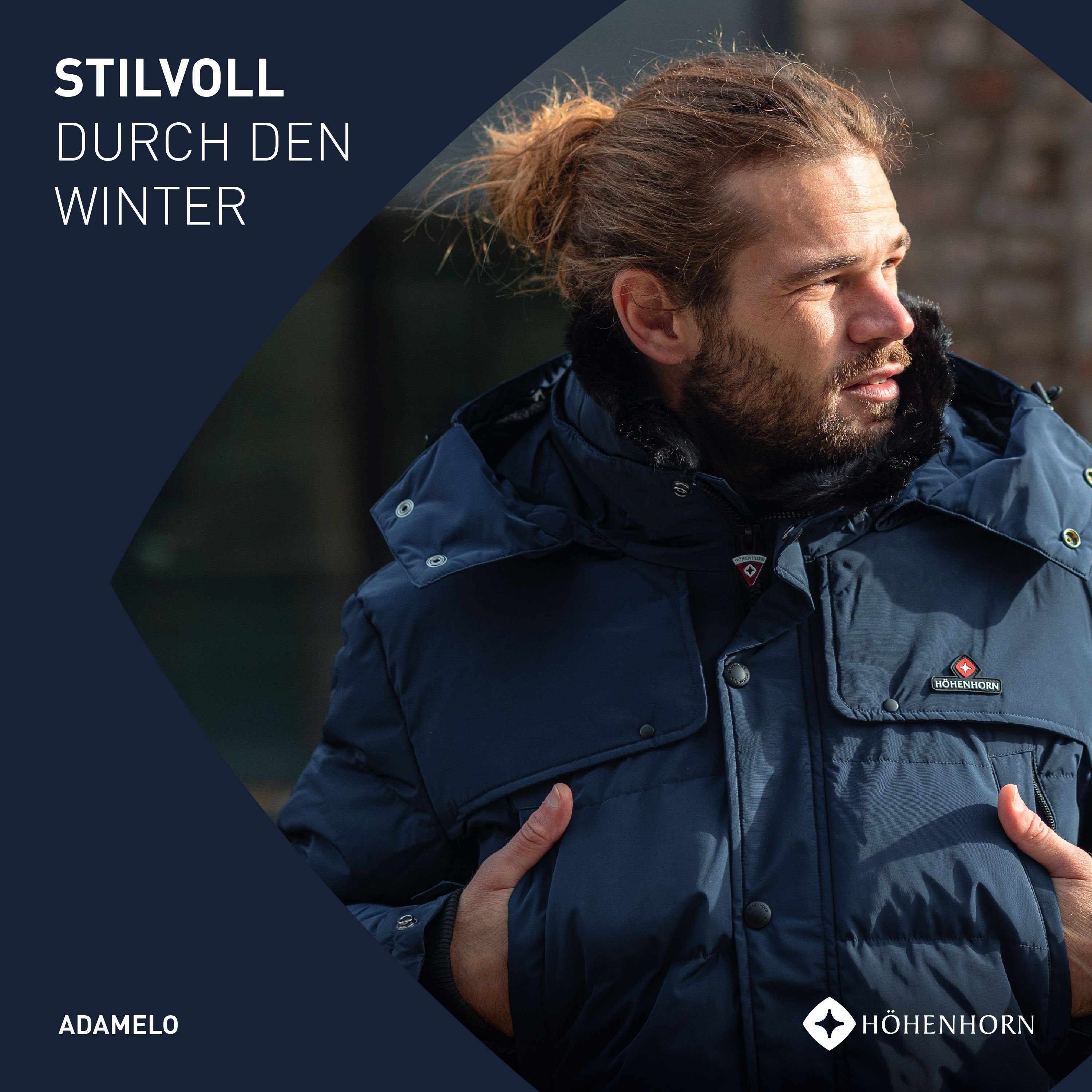 Höhenhorn Winterjacke Adamelo Herren Winter Jacke für Männer Quilted Steppjacke Gefüttert abnehmbarer Kunstfellkragen & Kapuze, weiche Microfleece Innenseite