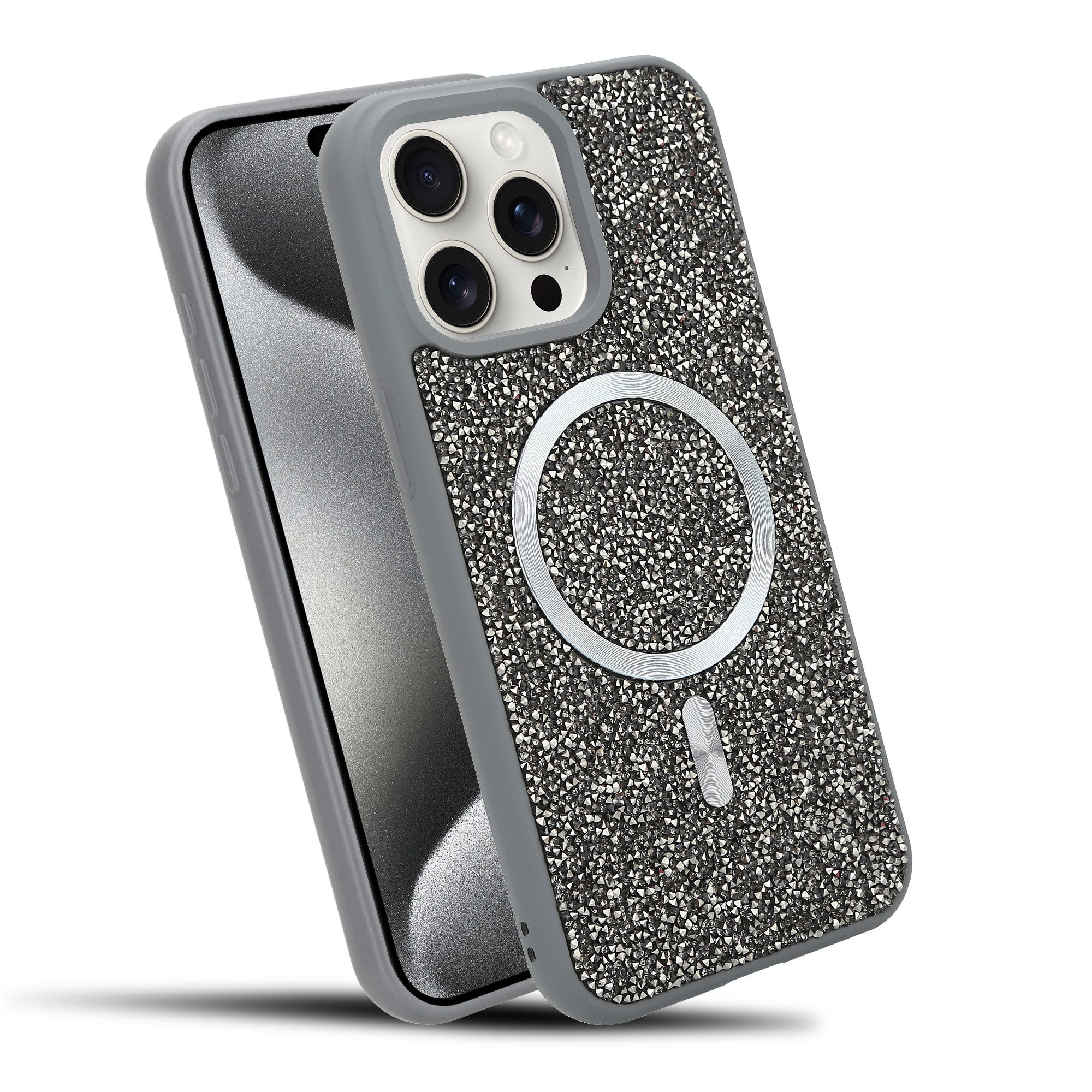 Cadorabo Handyhülle Apple iPhone 15 PRO, Hülle Schutzhülle Case Cover kompatibel mit Magsafe Diamant Glitzer