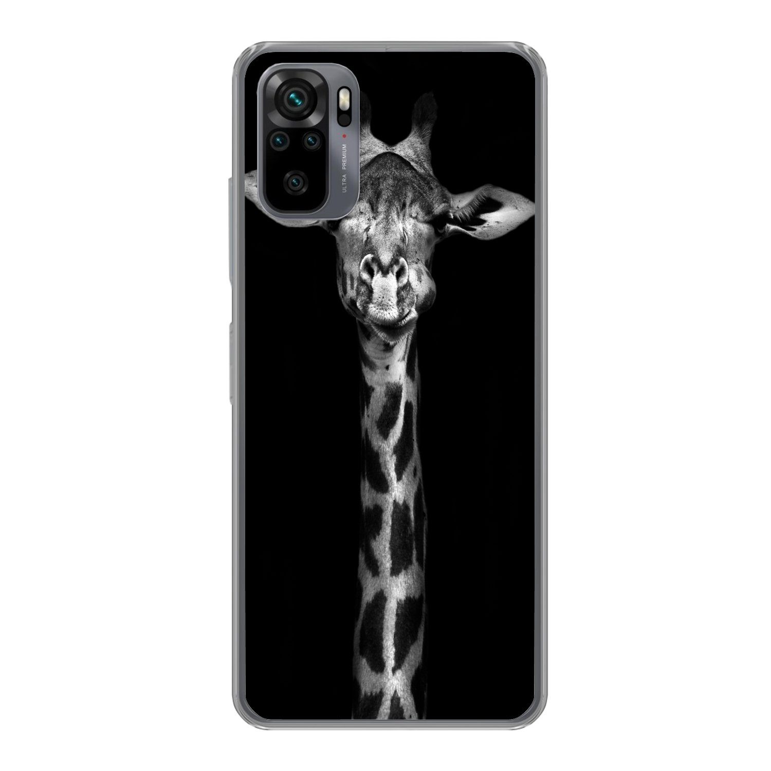 MuchoWow Handyhülle für Xiaomi Redmi Note 10S Giraffe - Porträt - Tiere - Schwarz - Weiß, Phone Case, Silikon, Schutzhülle Dünn