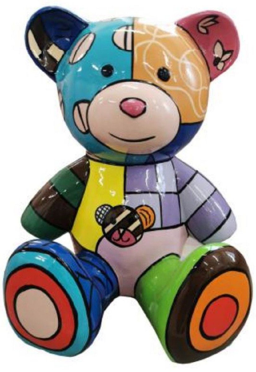 Skulptur Casa Padrino Luxus Designer Dekofigur Teddybär Bunt 33 x H. 37 cm - Wohnzimmer Deko Figur - Luxus Deko Figur - Designer Deko Figur - Luxus Accessoires