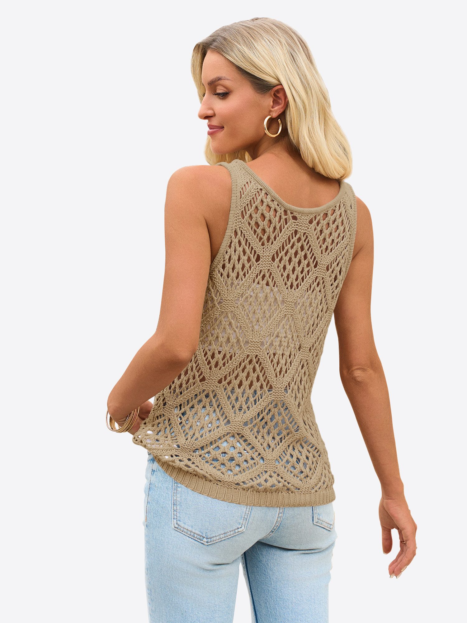 Imily Bela Stricktop Damen gehäkelt Tanktop Rundhals Beach Cover-Up Casual günstig online kaufen