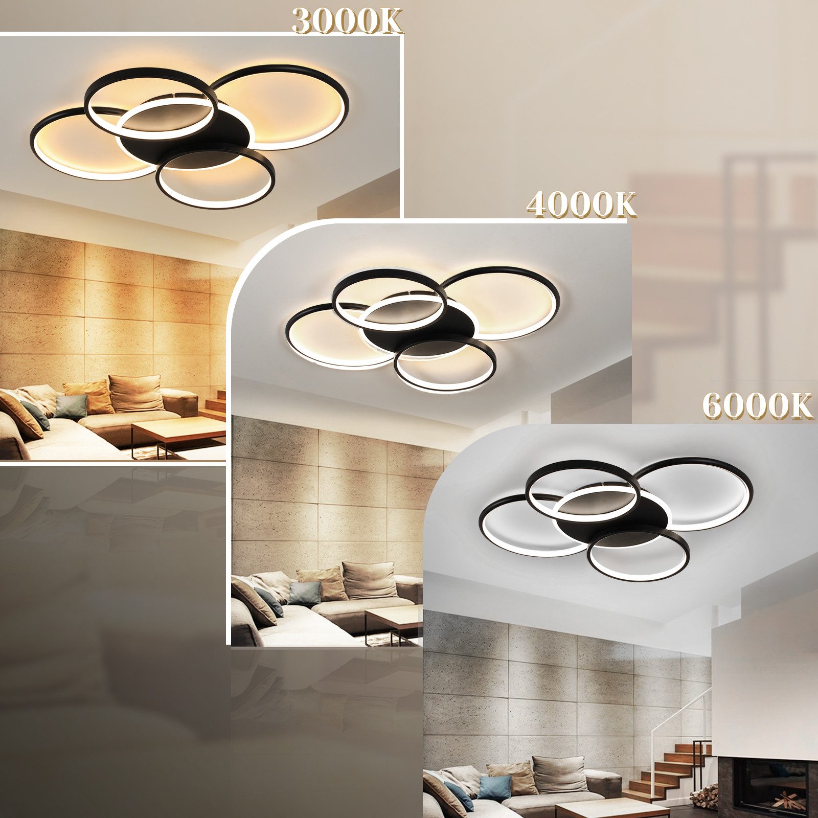 ZMH LED Deckenleuchte Wohnzimmer Dimmbar 5-Ringen 70W Deckenlampe für Büro günstig online kaufen