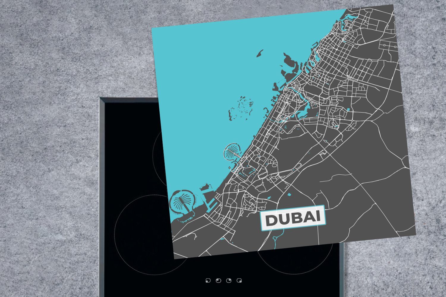 Ceranfeldabdeckung, - Herdblende-/Abdeckplatte - 78x78 cm, Dubai (1 Arbeitsplatte MuchoWow für Stadtplan Blau küche - Vinyl, tlg), Karte,