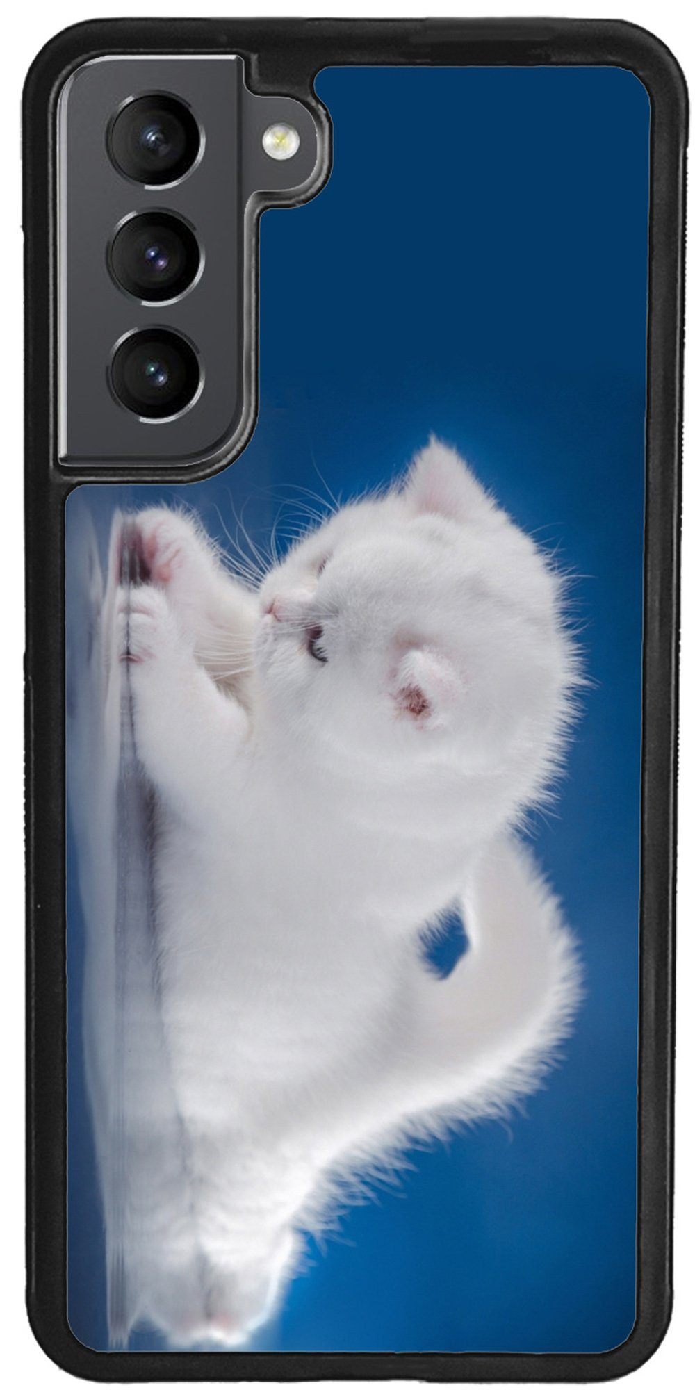 Traumhuelle Handyhülle TPU HÜLLE Silikon MOTIV 121 Case Cover Schutzhülle Backcover Etui 5G, weiße Katze Handy Bumper Smartphone Rückschale Schwarz 5G