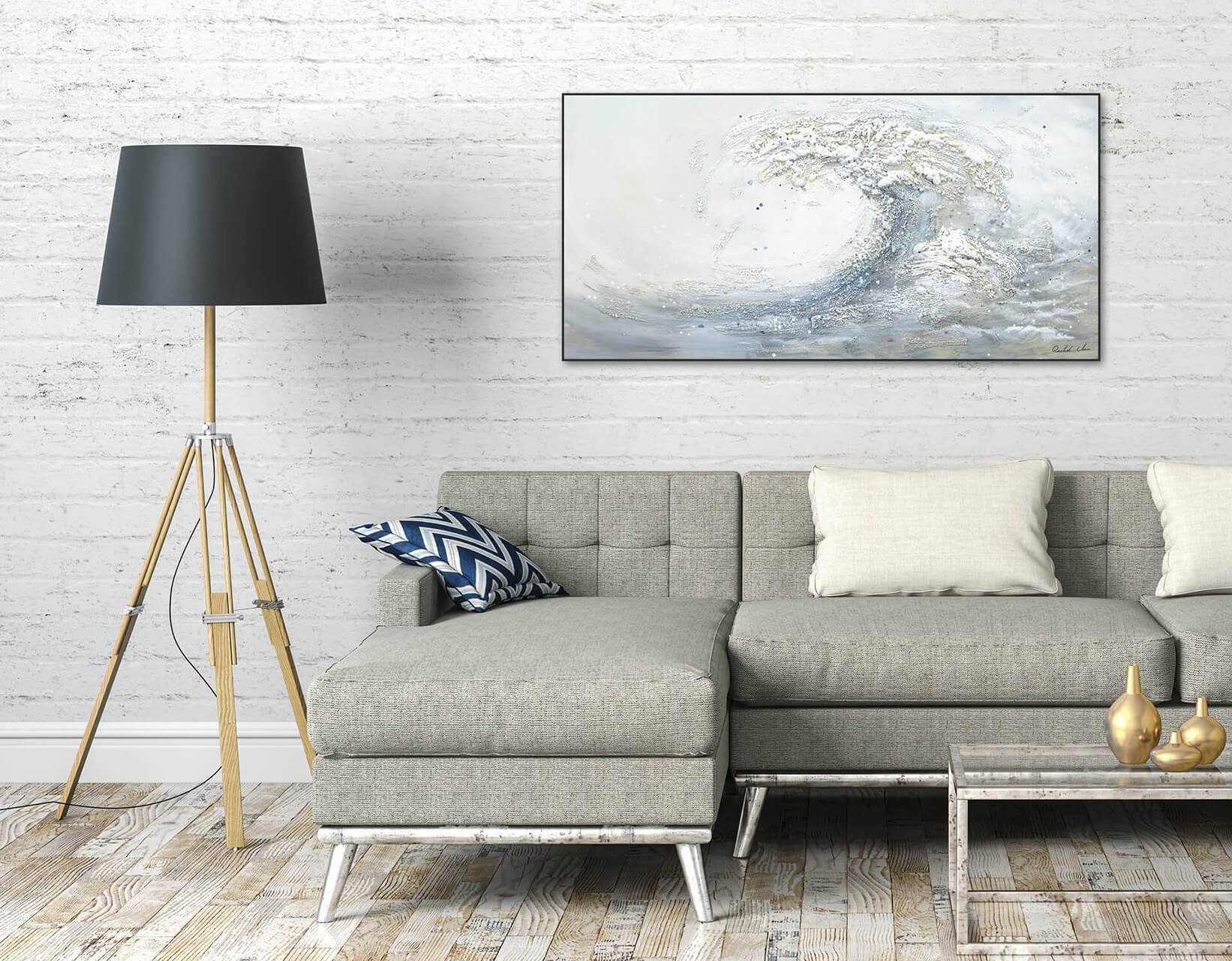 cm, Gemälde Wohnzimmer of HANDGEMALT 100% the Sea KUNSTLOFT Rhythm 120x60 Leinwandbild Wandbild