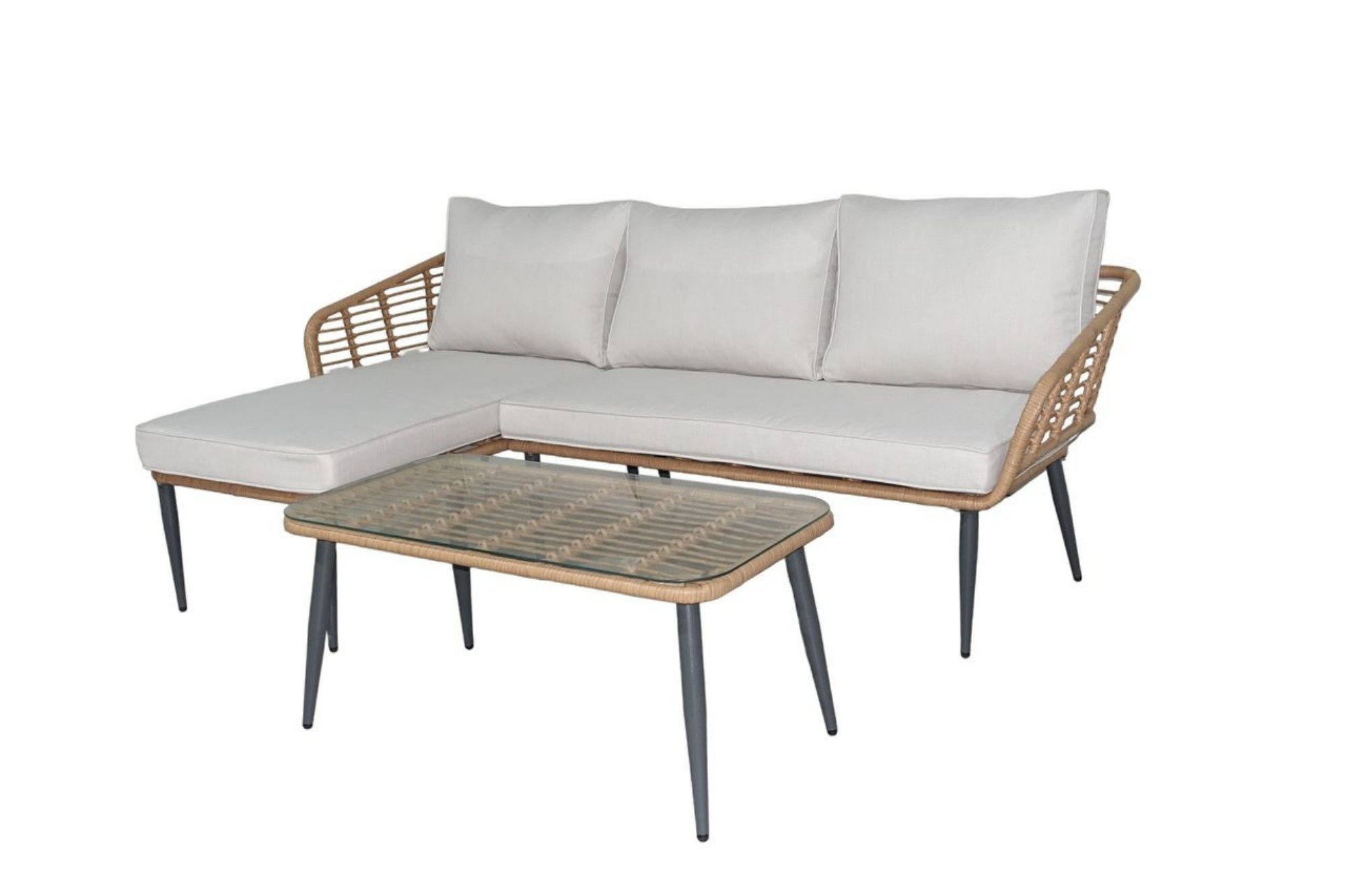 Happy Home Gartensofa Eck-Loungeset 8tlg. helles Rattan mit Sitzkissen in beige