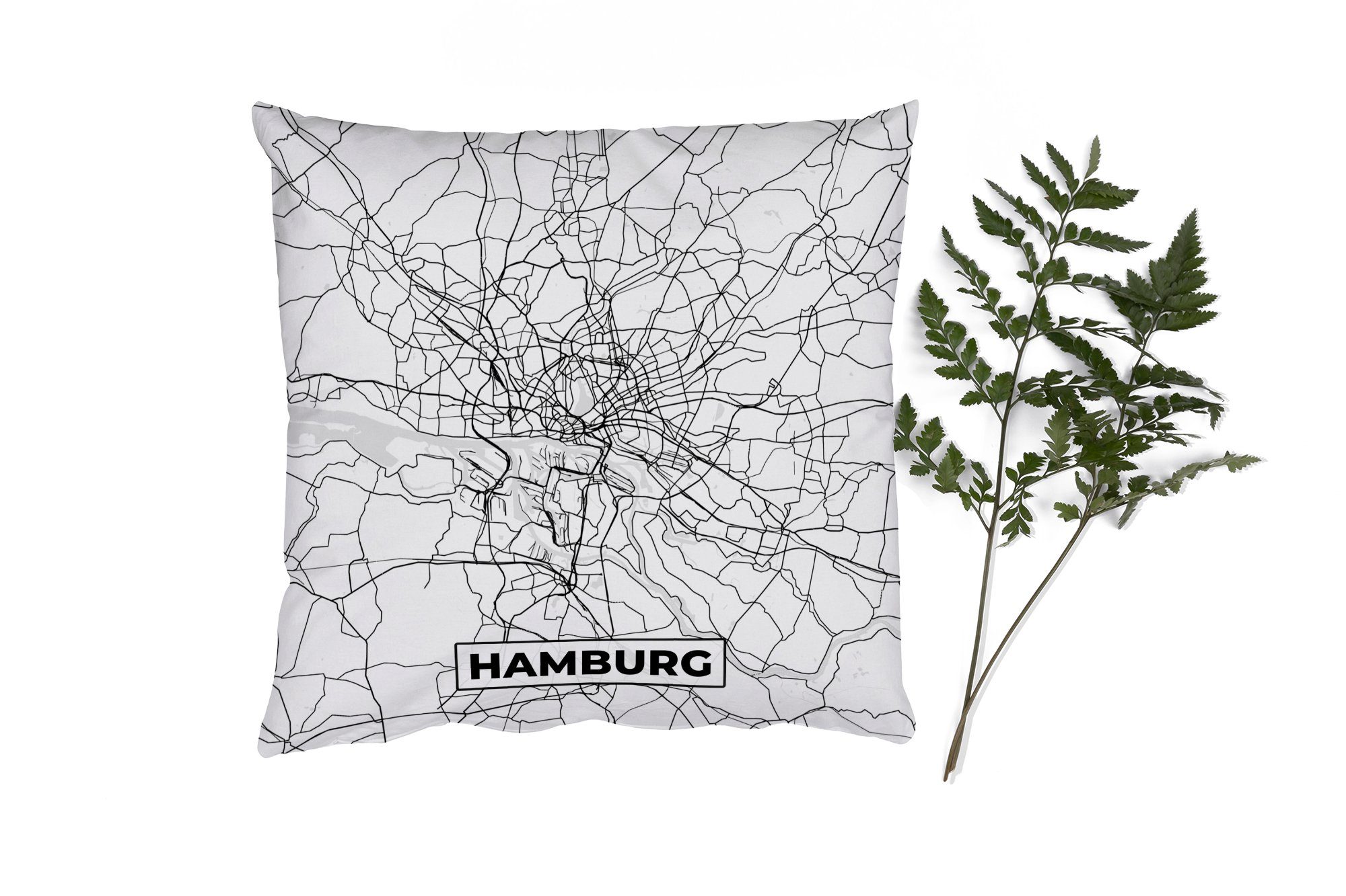 MuchoWow Dekokissen Karte - Hamburg - Stadtplan, Zierkissen mit Füllung für Wohzimmer, Schlafzimmer, Deko, Sofakissen