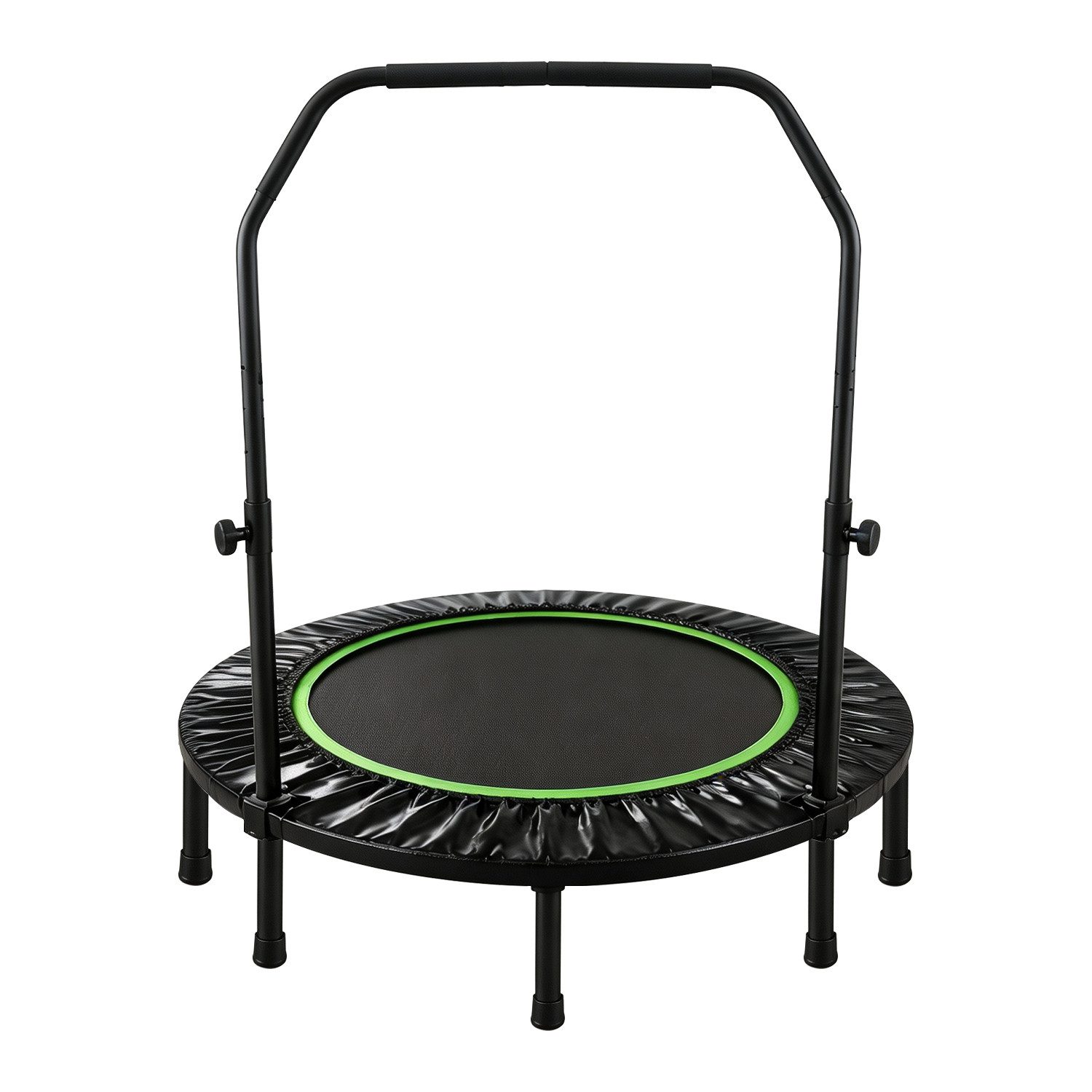 FOXSPORT Fitnesstrampolin Faltbar mit 3-stufig Höhenverstellbarer Haltestange, Ø 120 cm, Inclusief Beschermrand & Anti-Slip Grijpstang, Max. 100 kg