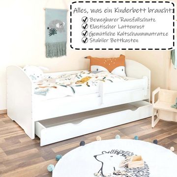 Alcube Kinderbett 80x180 cm I ISA, in Weiß Jugendbett 180x80 cm mit Schublade Matratze & Rausfallschutz, perfekt für Jungen & Mädchen