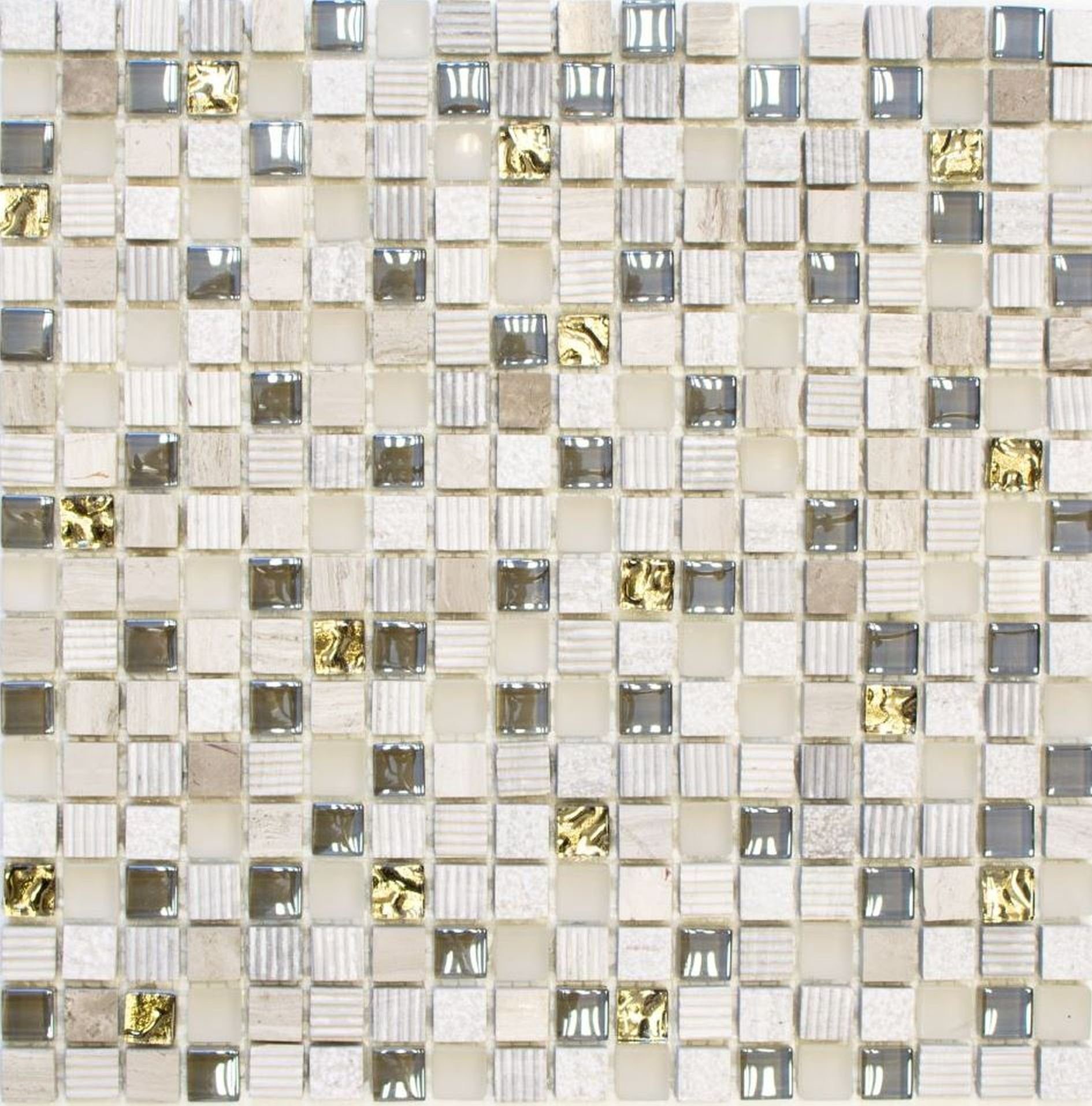 Mosani Mosaikfliesen Glasmosaik Naturstein creme Mosaikfliese gold hellgrau