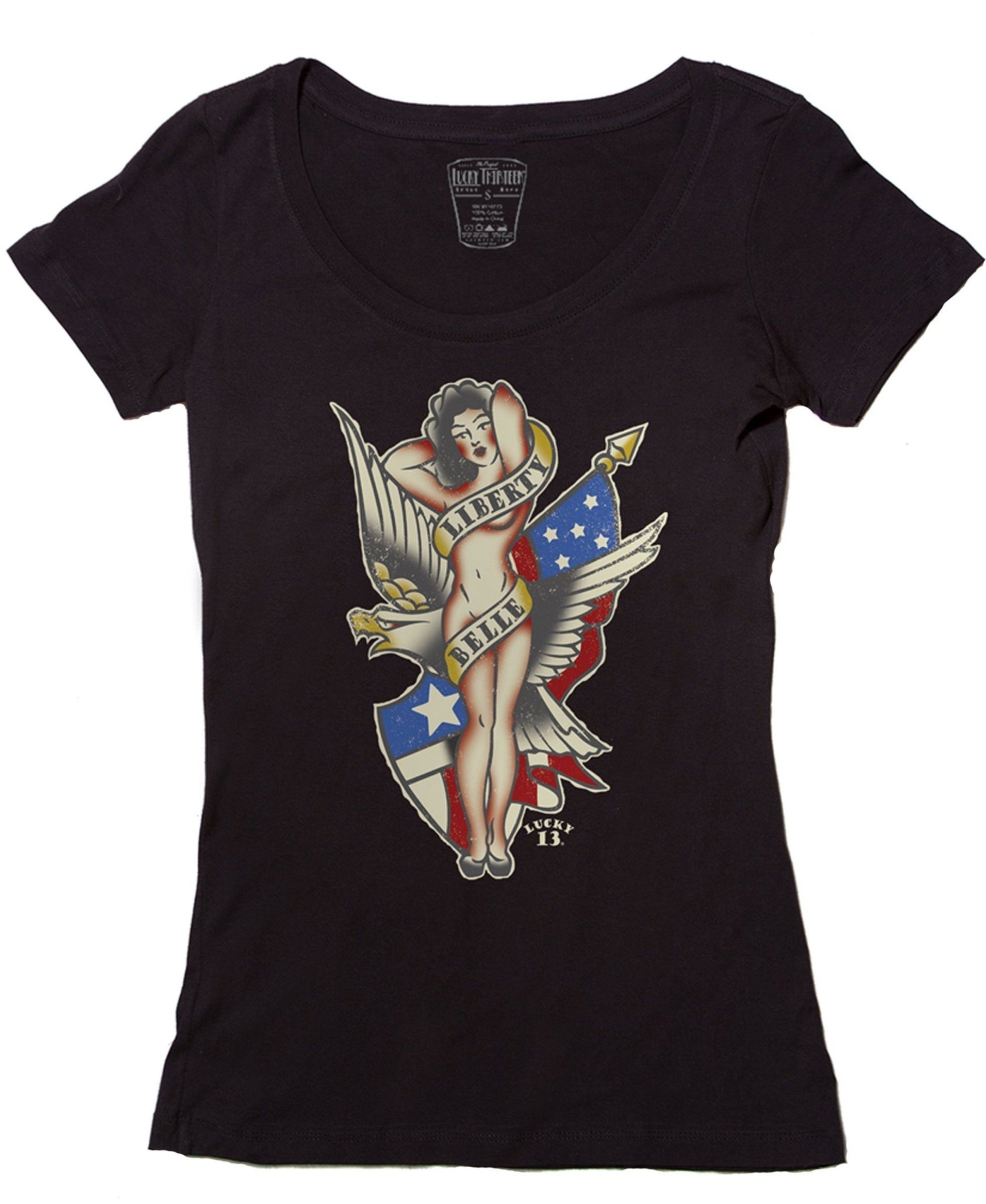 Lucky 13 T-Shirt Lucky 13 Damen T-Shirt Liberty Belle Scoop-Neck Adult