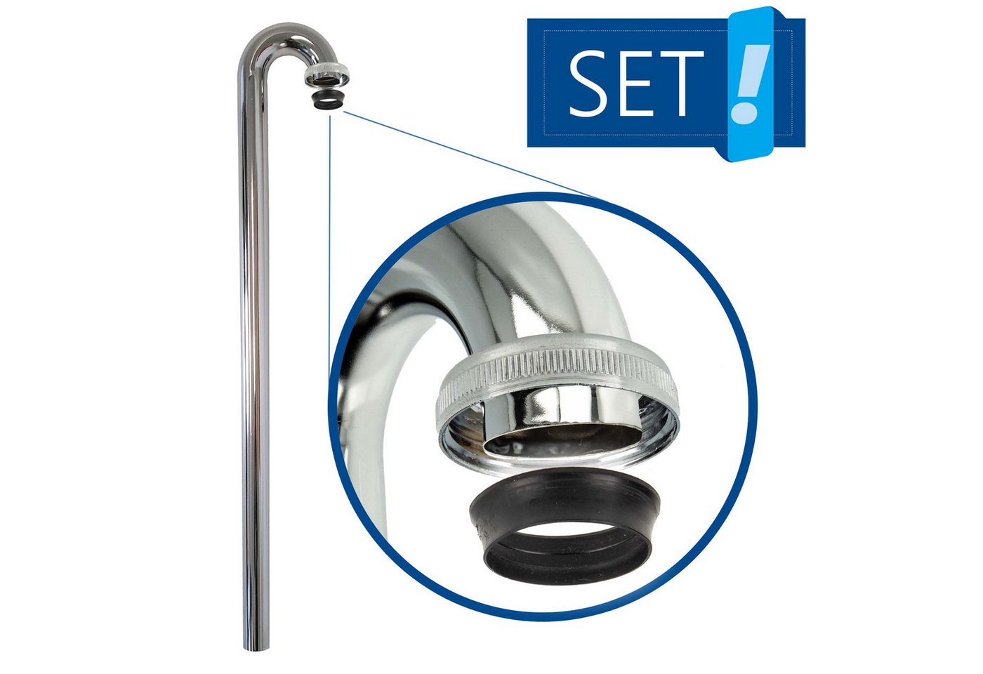 Thumbnail - tecuro Siphon Abgangsrohr - Bodenrohr, Länge 680 mm x 180° Bogen