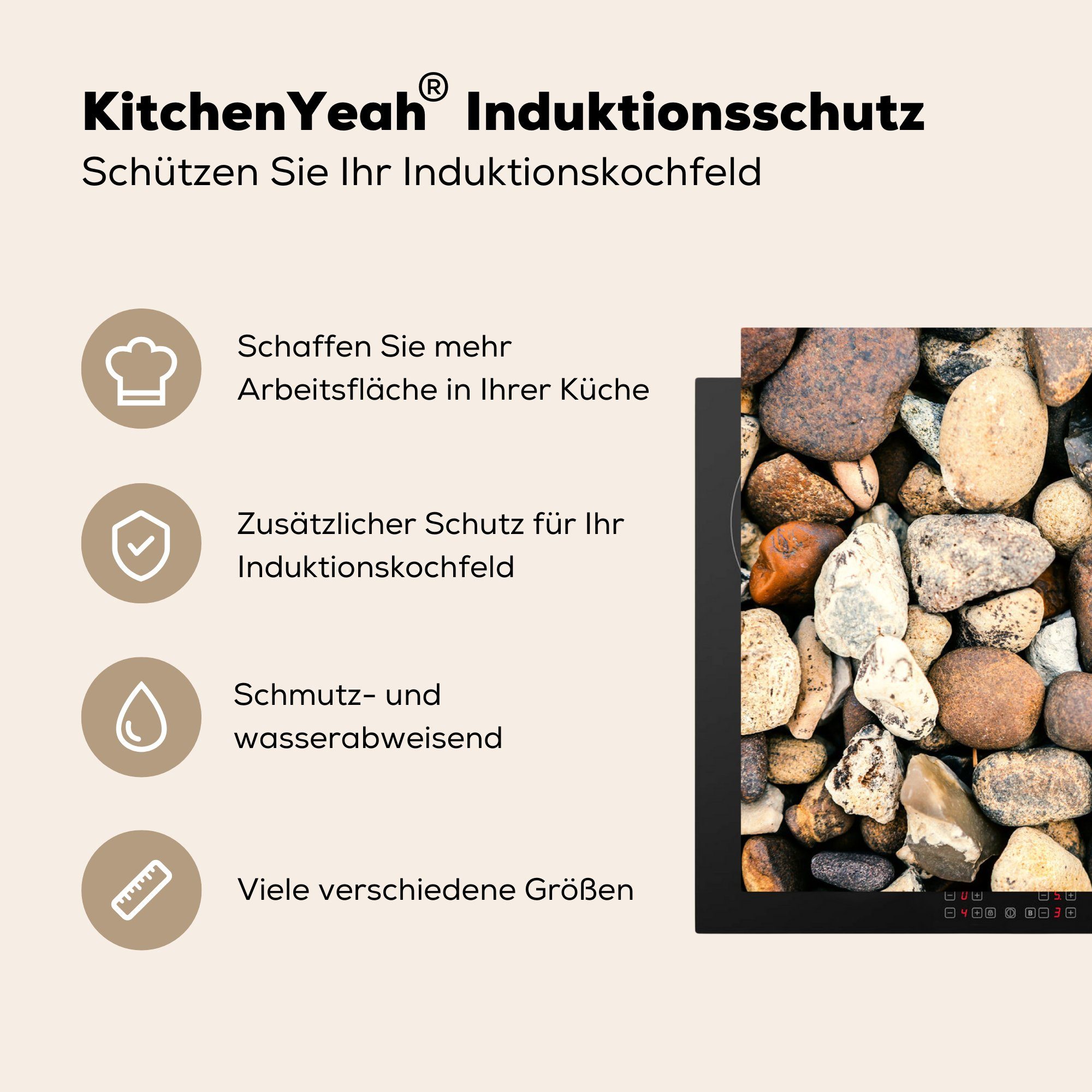 MuchoWow Herdblende-/Abdeckplatte Naturstein - Schotter cm, - für Stein, 83x51 tlg), Arbeitsplatte Vinyl, küche Ceranfeldabdeckung, (1